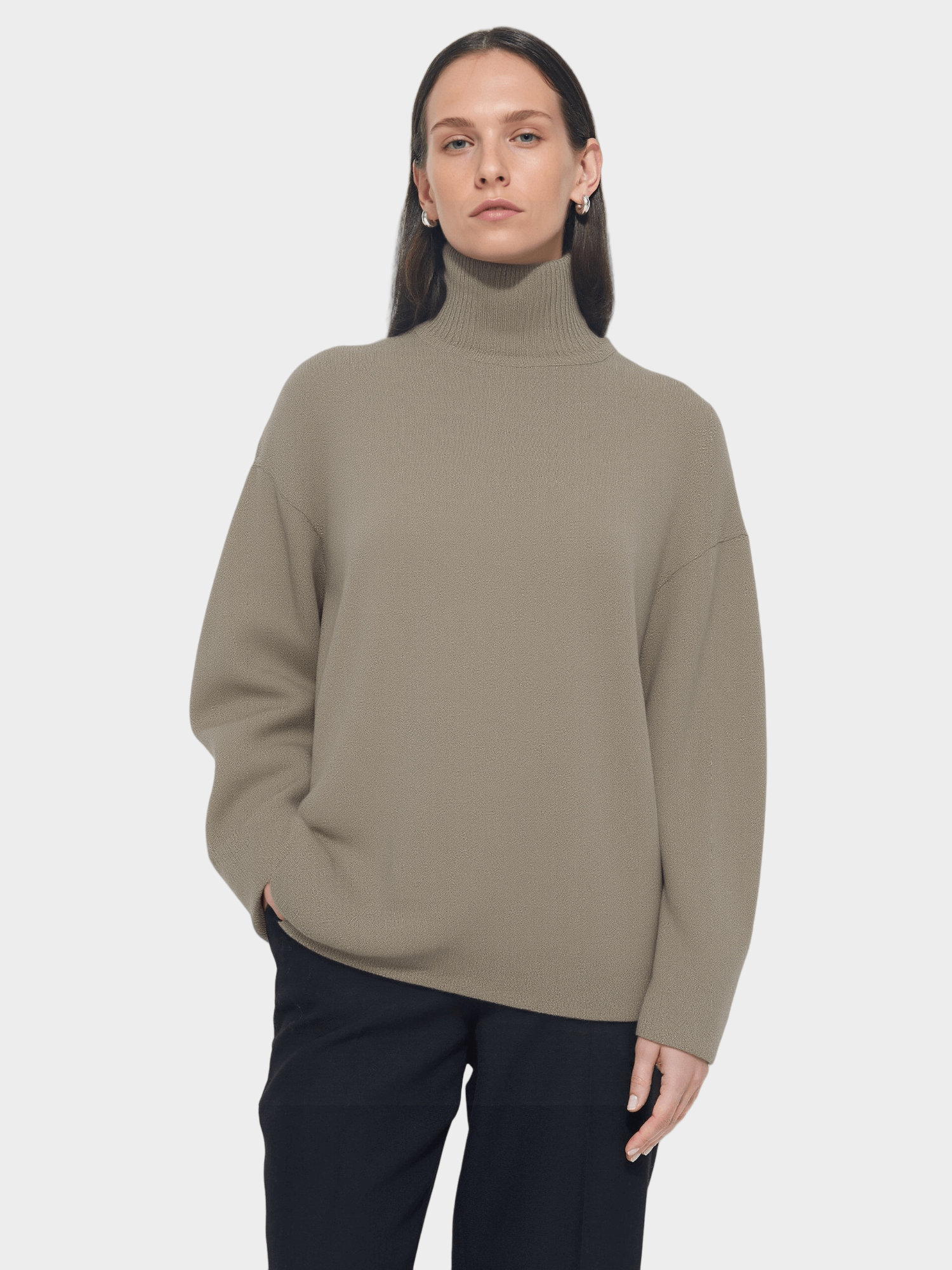 Taupe Oversized Turtleneck Sweater