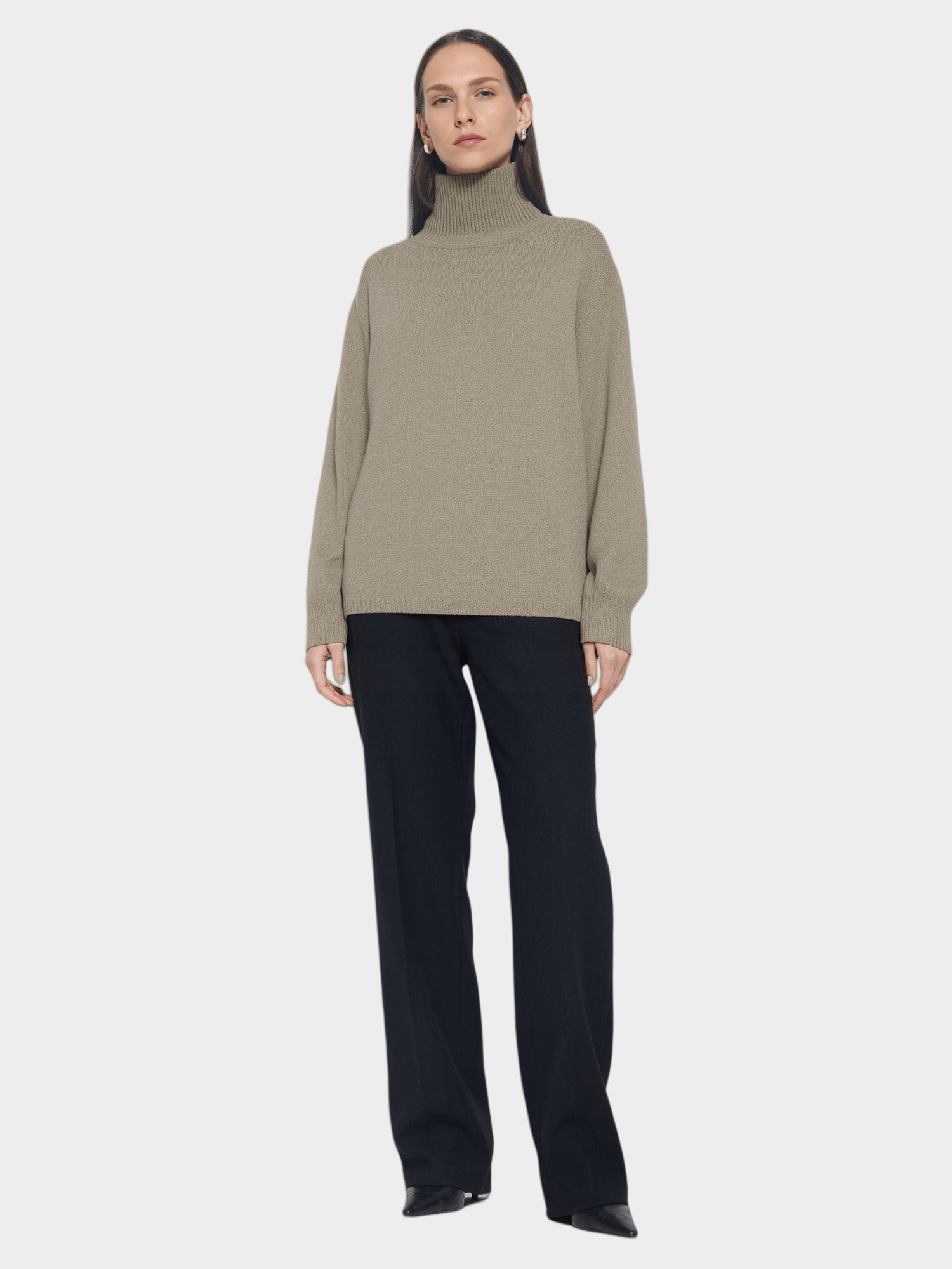 Taupe Oversized Turtleneck Sweater