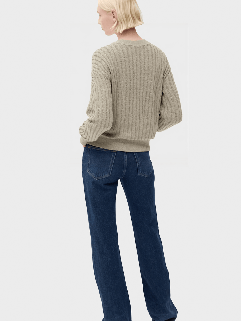 Light Green Ribbed V - Neck Cardigan
