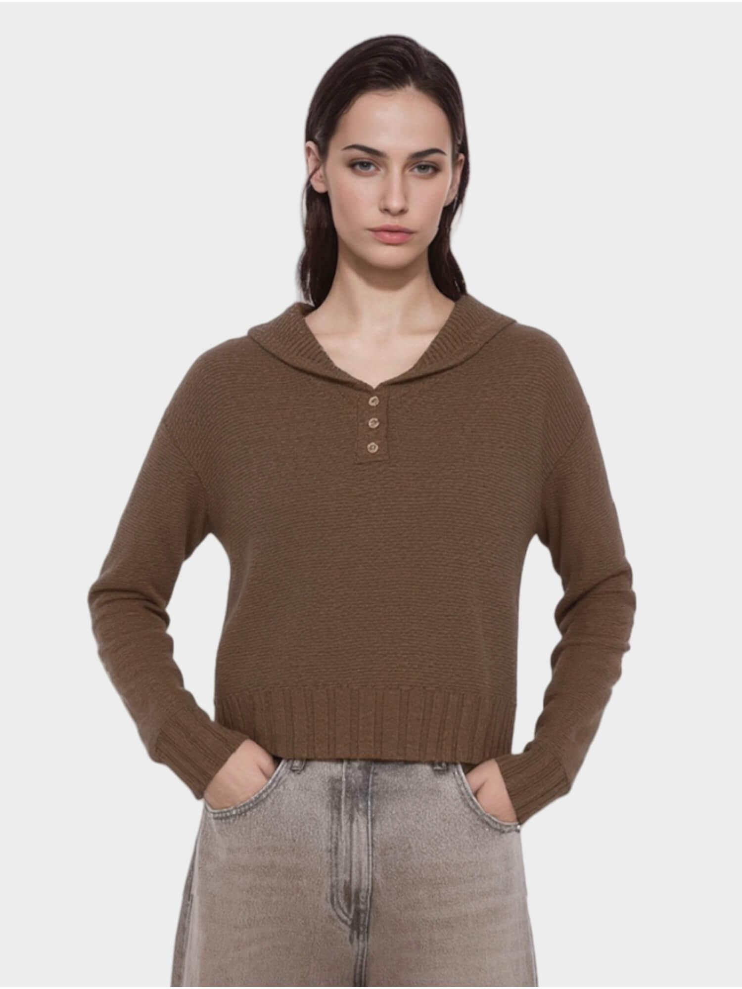 Brown Cropped Hooded Sweater