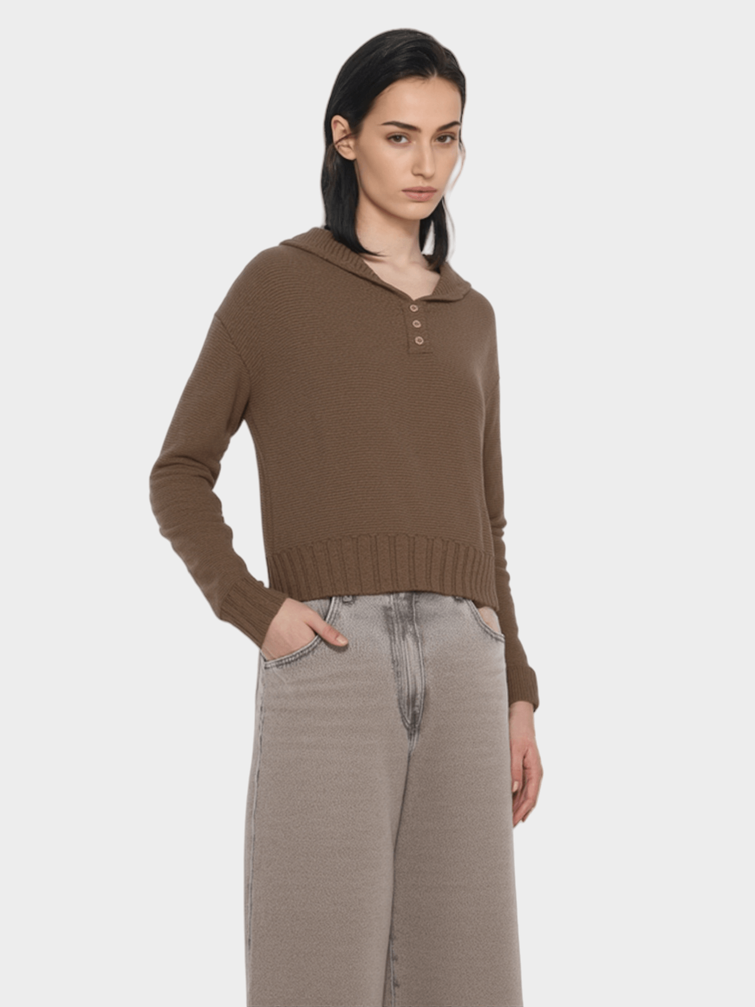 Brown Cropped Hooded Sweater