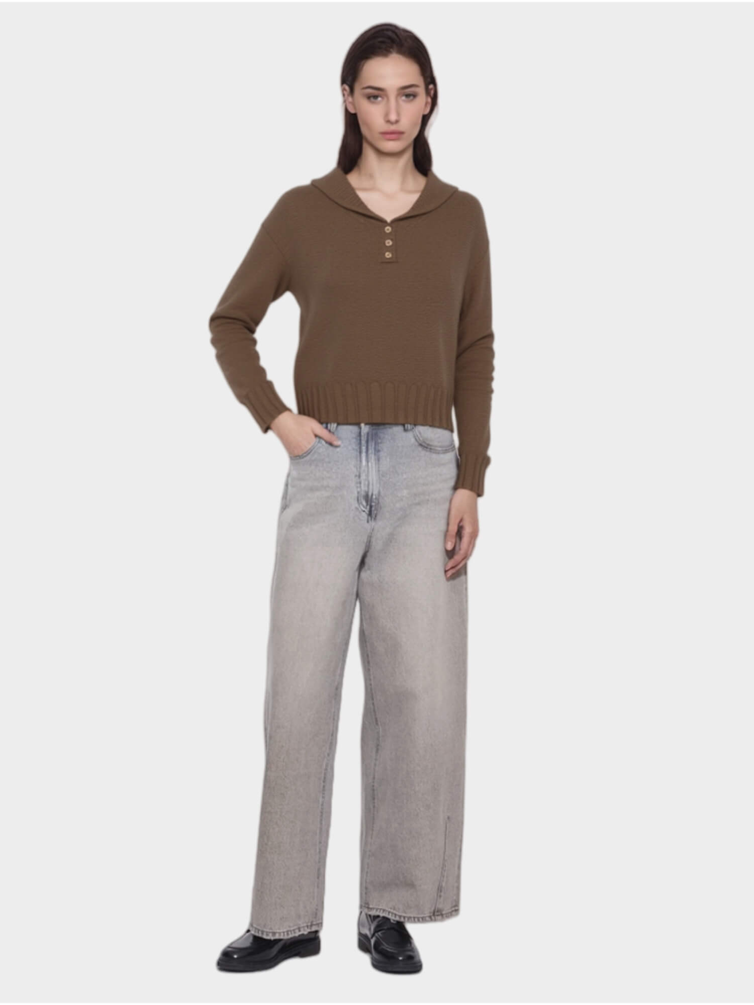 Brown Cropped Hooded Sweater