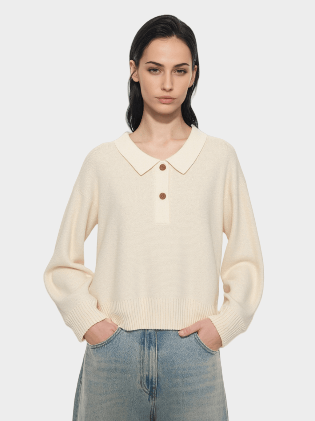 Cream Collared Knit Sweater