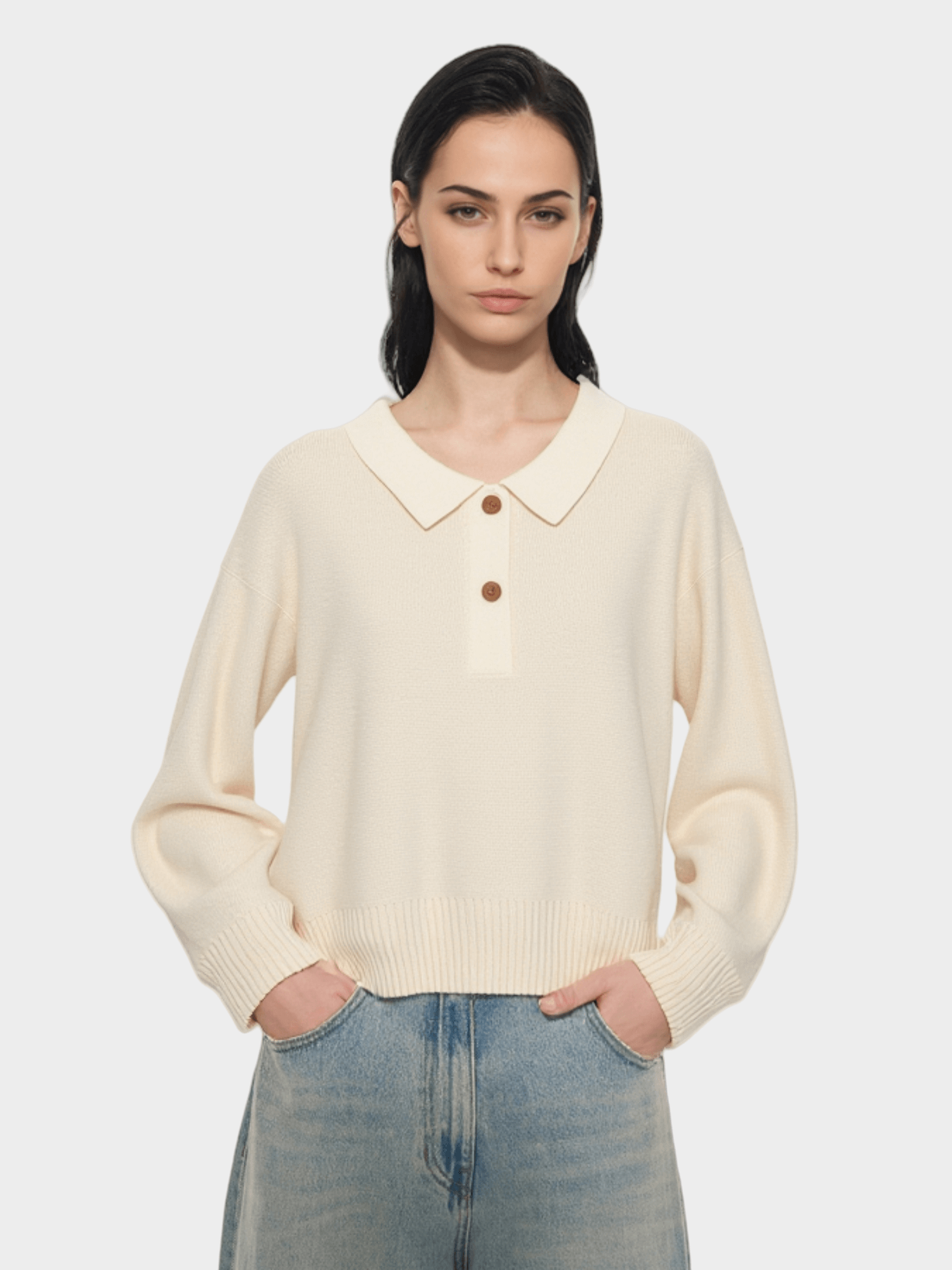 Cream Collared Knit Sweater