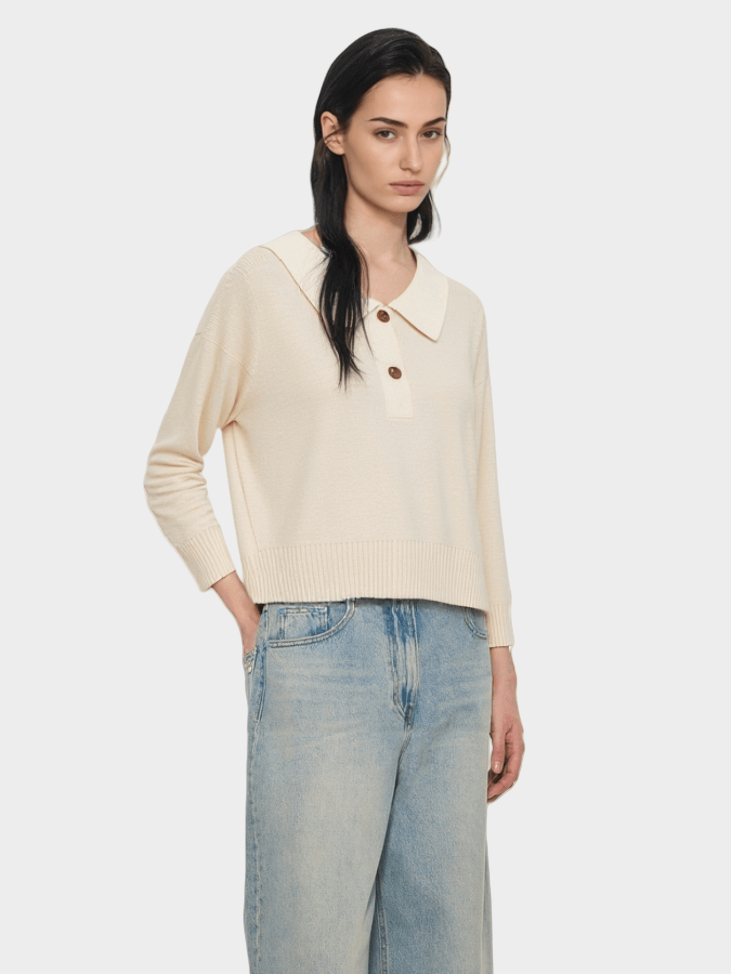 Cream Collared Knit Sweater