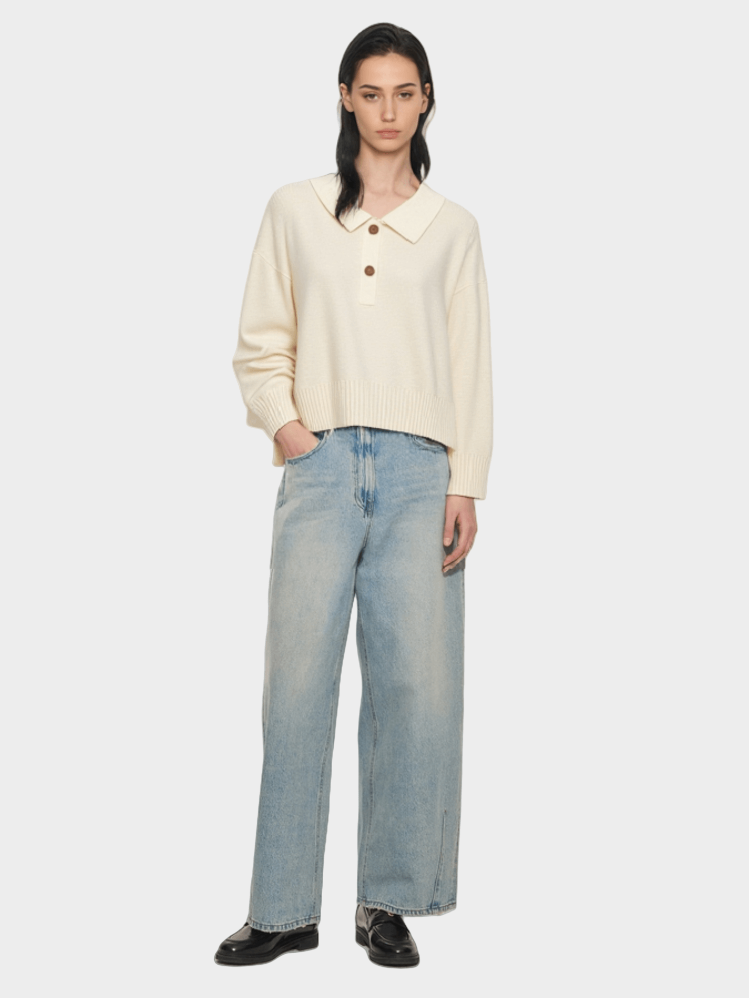 Cream Collared Knit Sweater