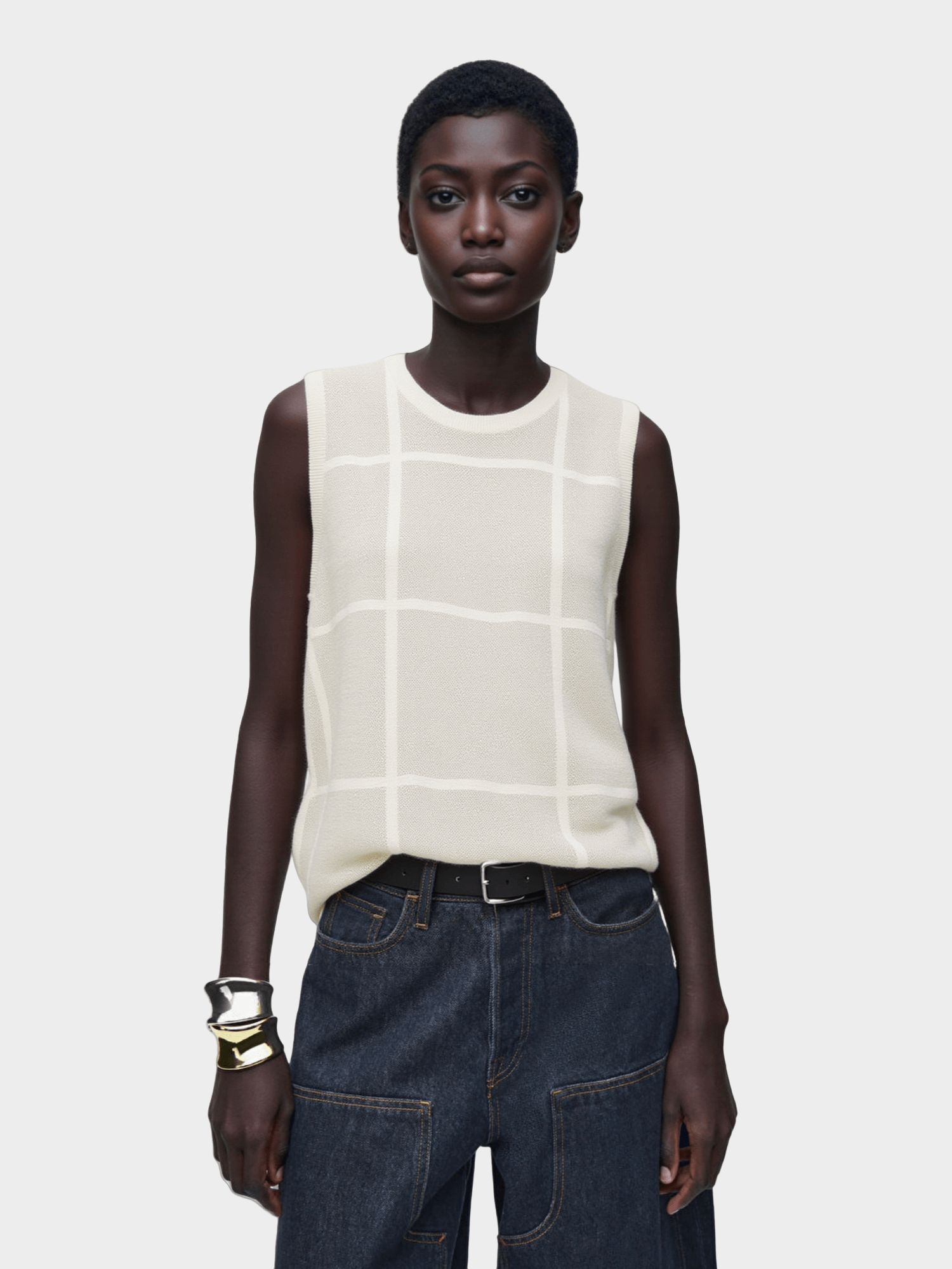 White Grid - Patterned Knit Vest