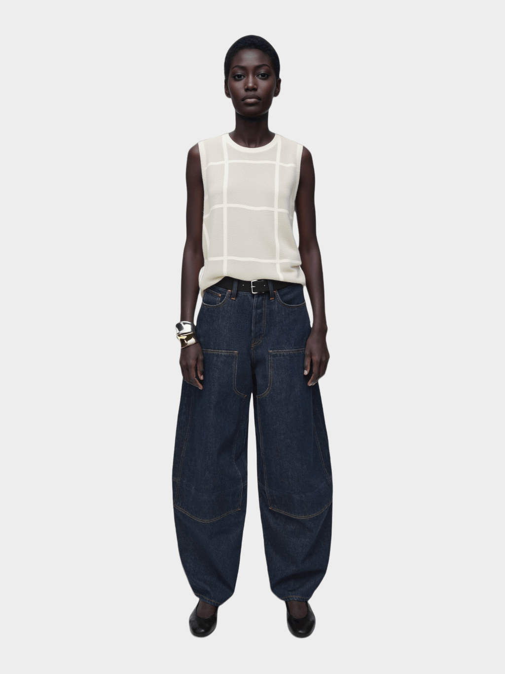 White Grid - Patterned Knit Vest