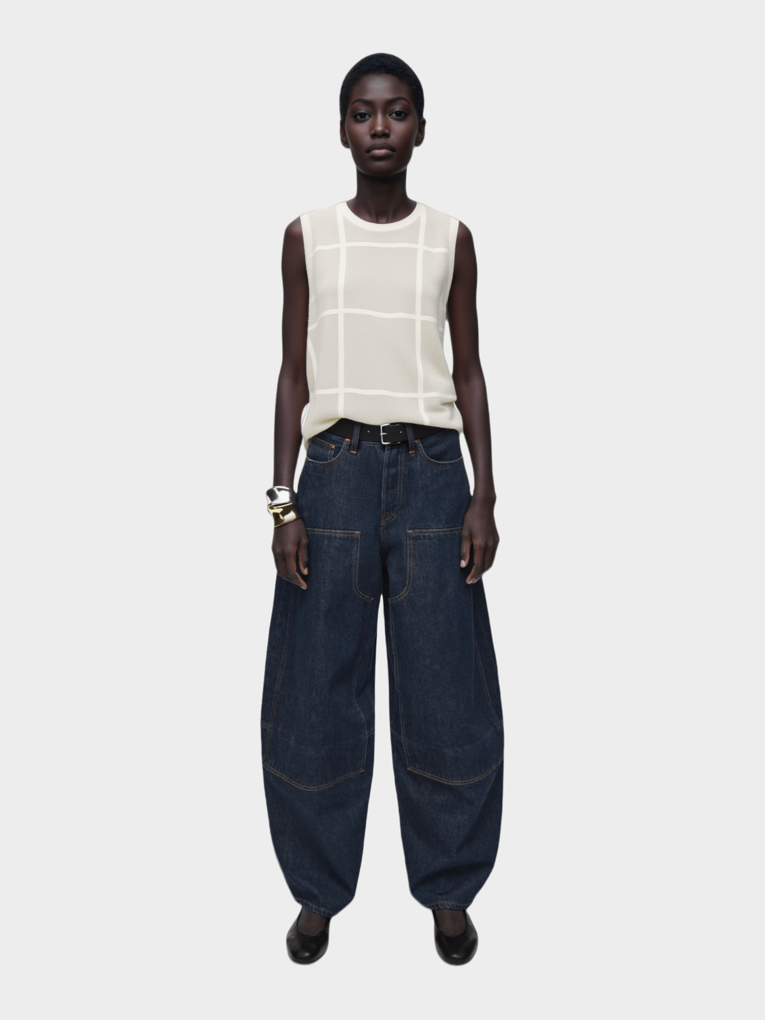 White Grid - Patterned Knit Vest