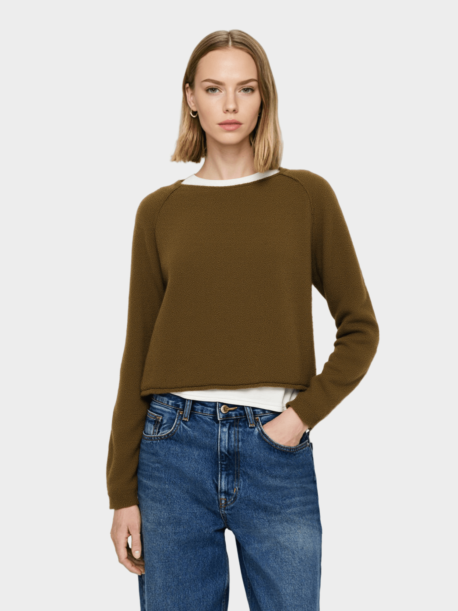 Olive Green Cropped Knit Sweater