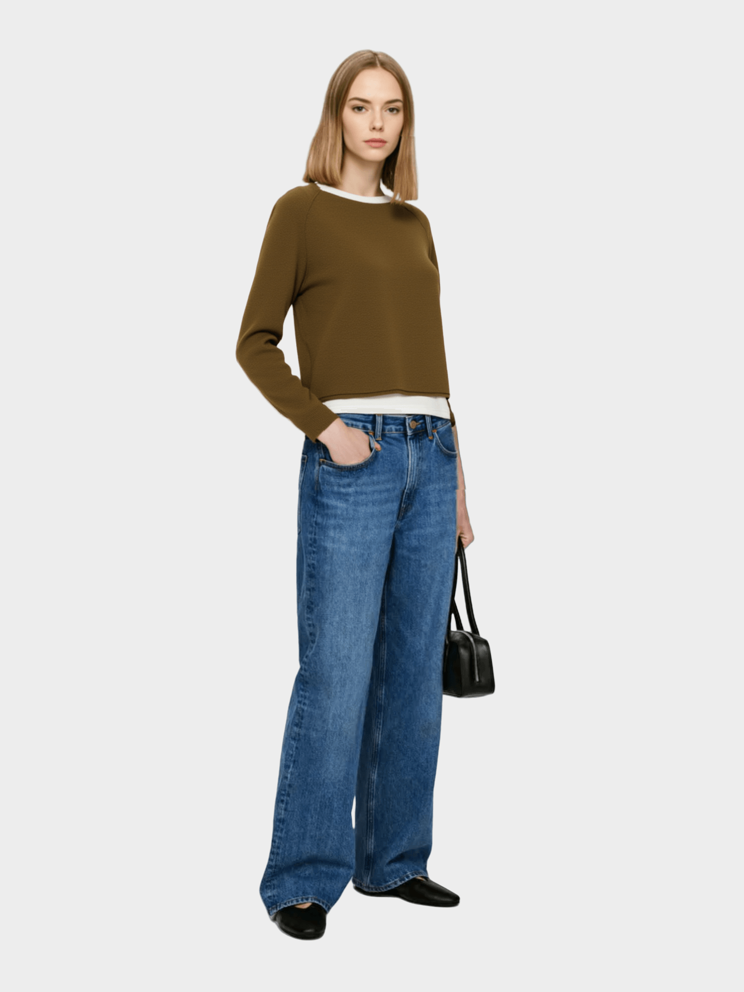 Olive Green Cropped Knit Sweater