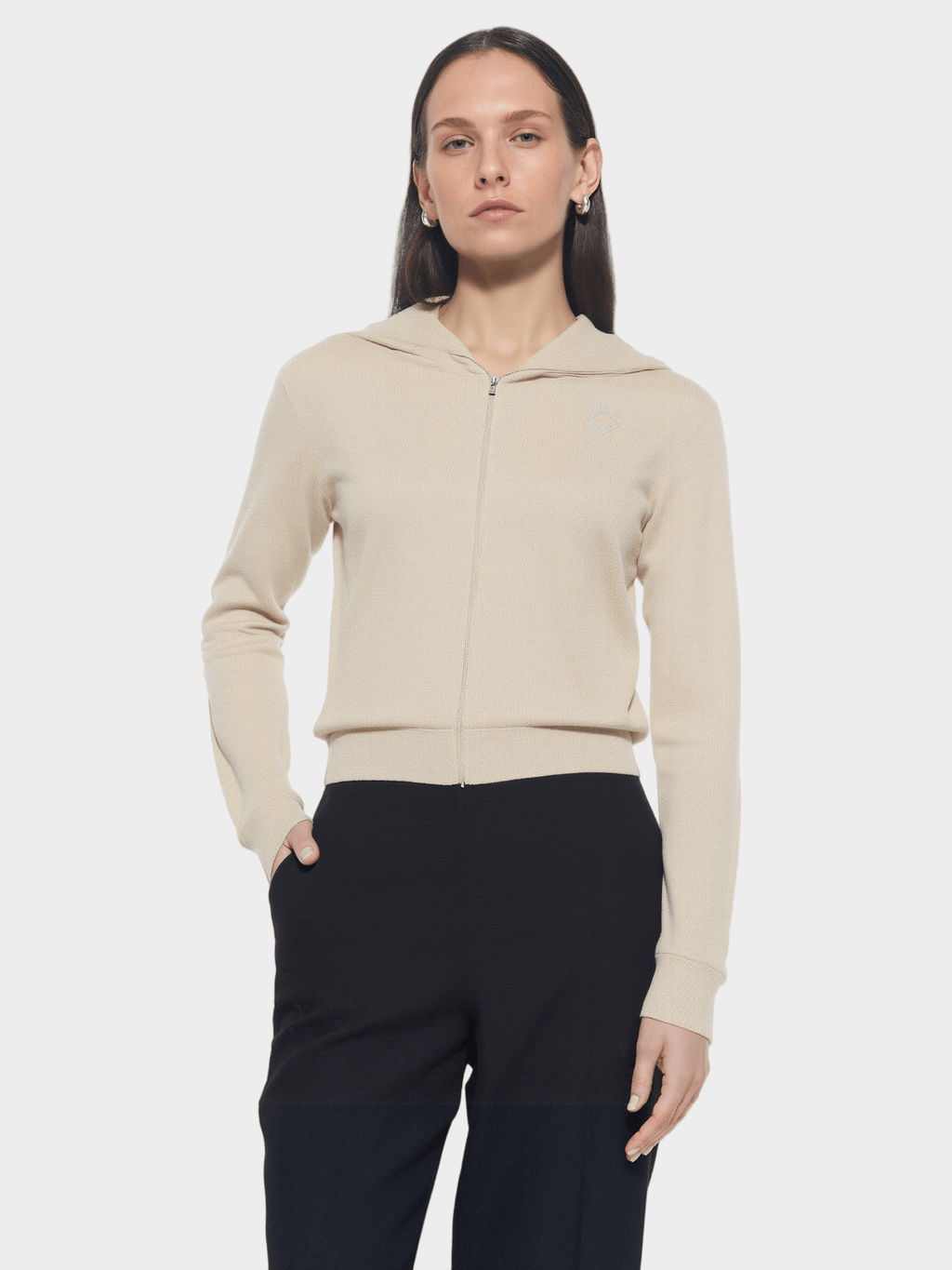 Beige Knit Hooded Jacket