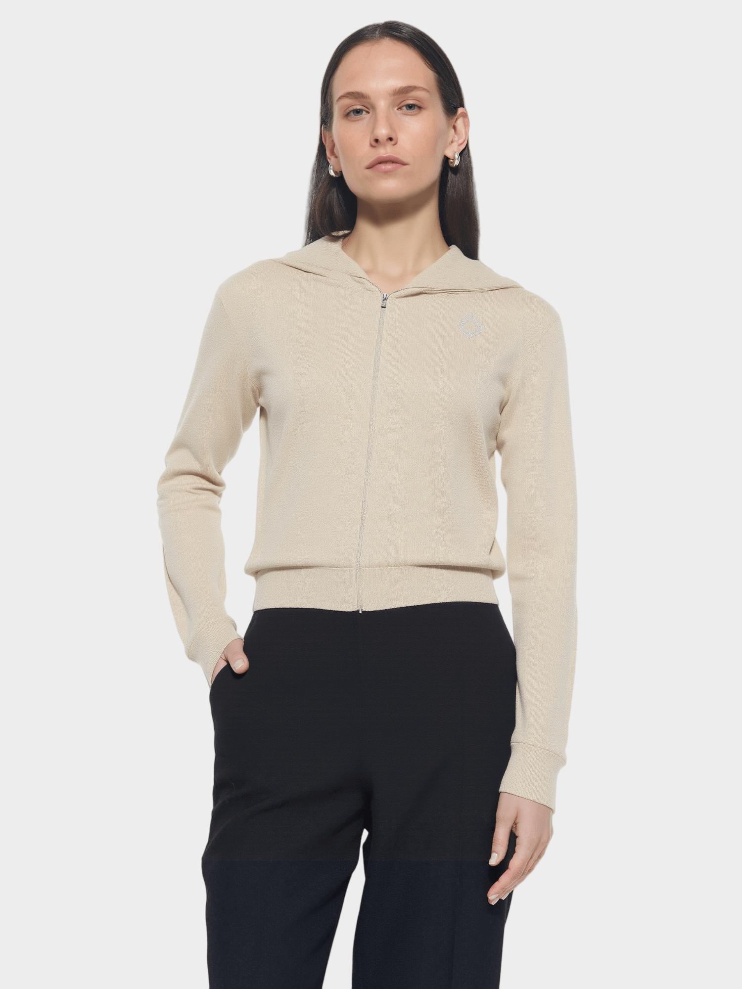 Beige Knit Hooded Jacket