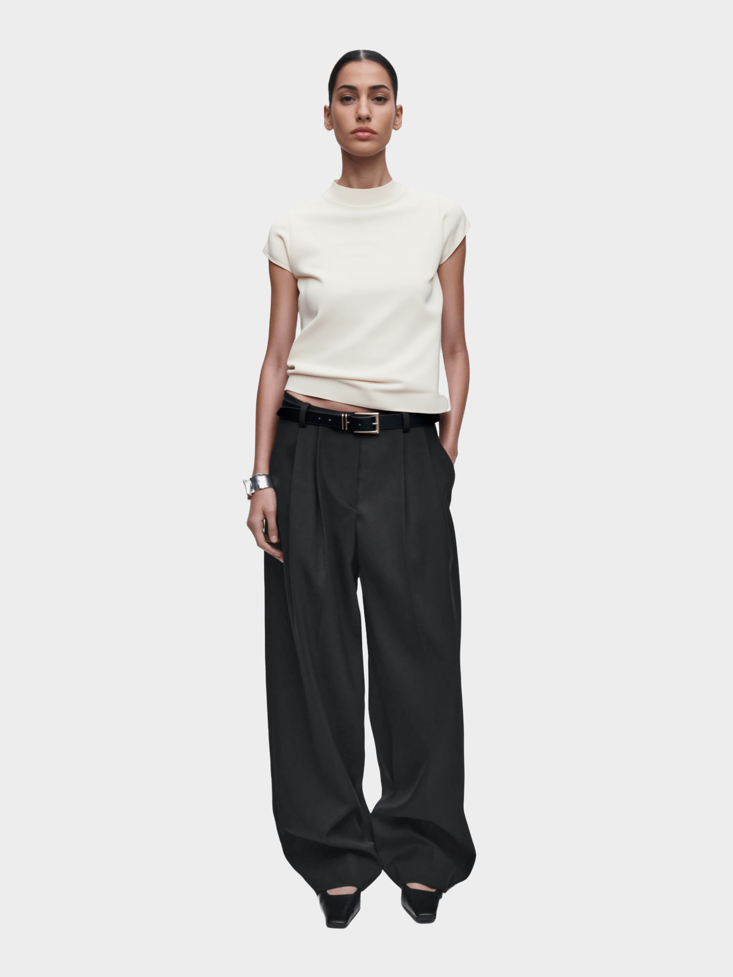 White Mock Neck Cap - Sleeve Top