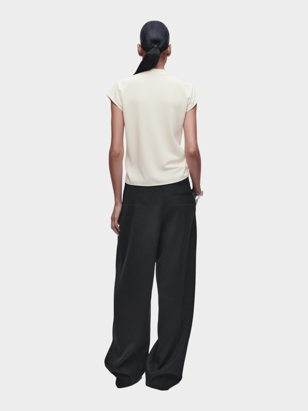 White Mock Neck Cap - Sleeve Top