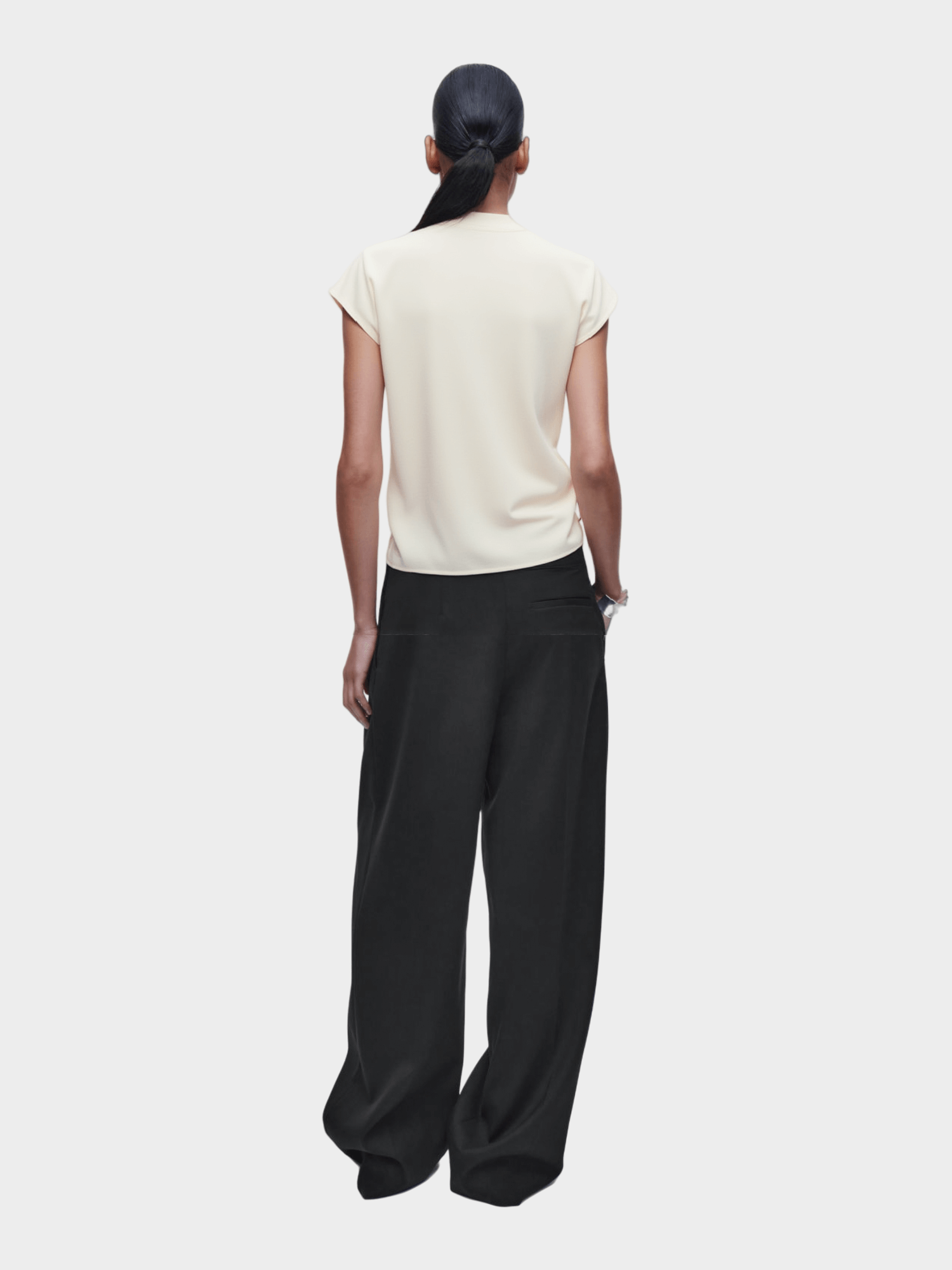 White Mock Neck Cap - Sleeve Top