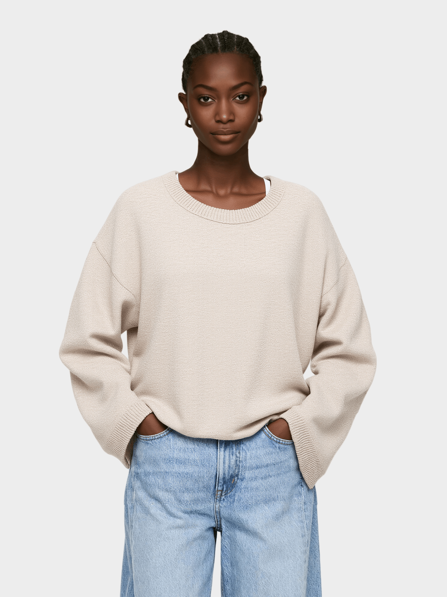 Beige Oversized Crew - Neck Sweater