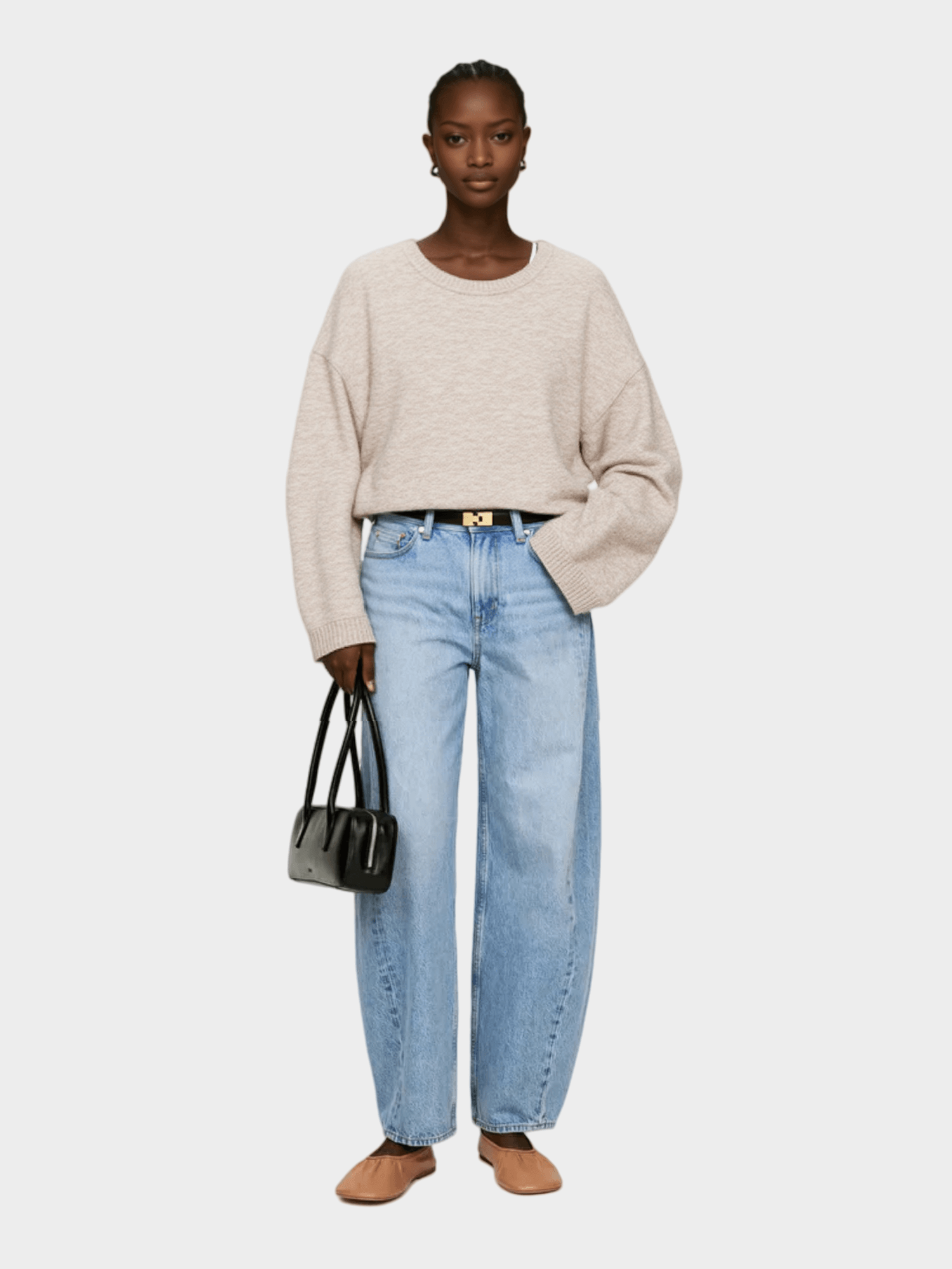 Beige Oversized Crew - Neck Sweater