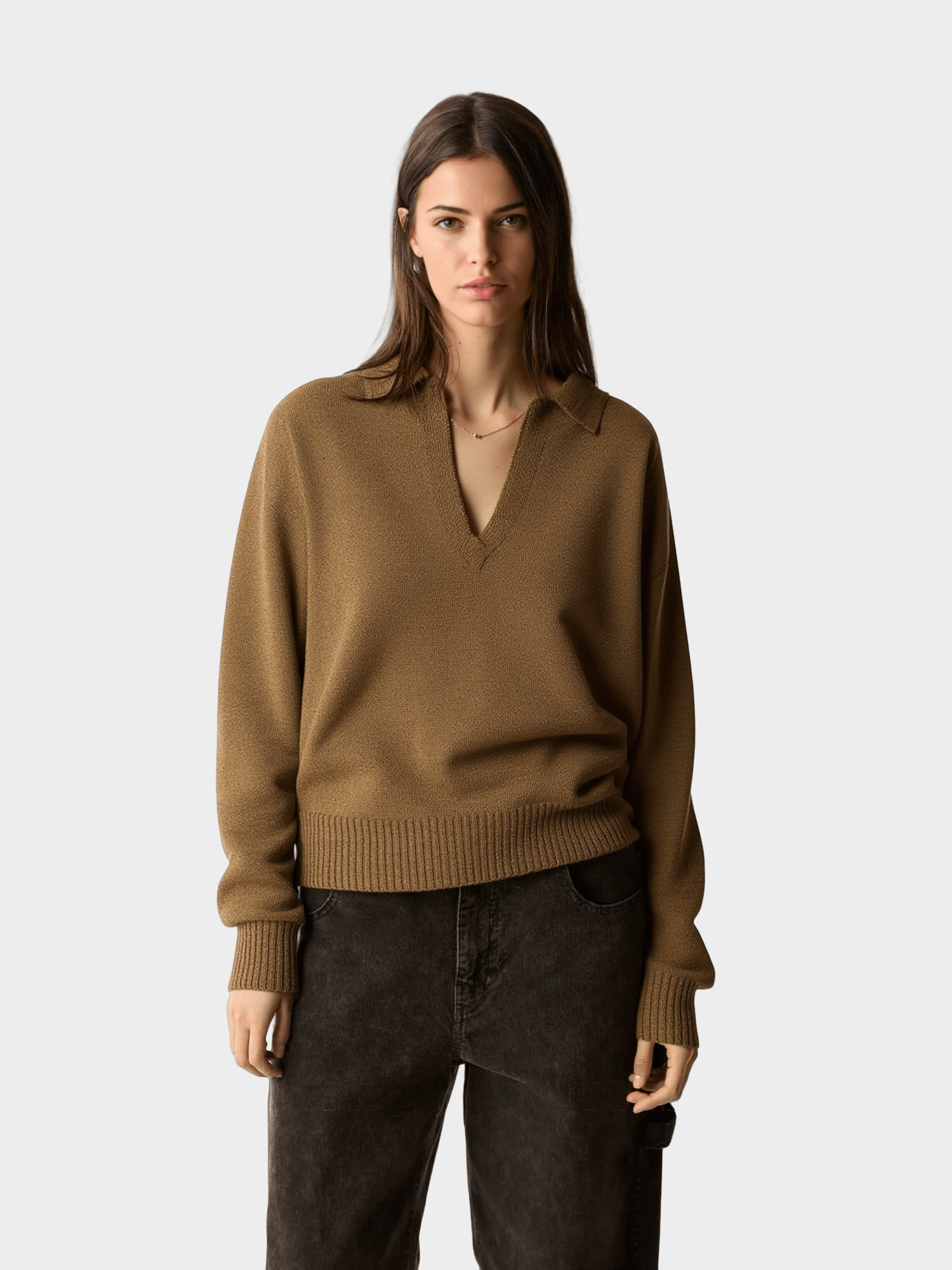 Brown Polo - Neck Knit Sweater