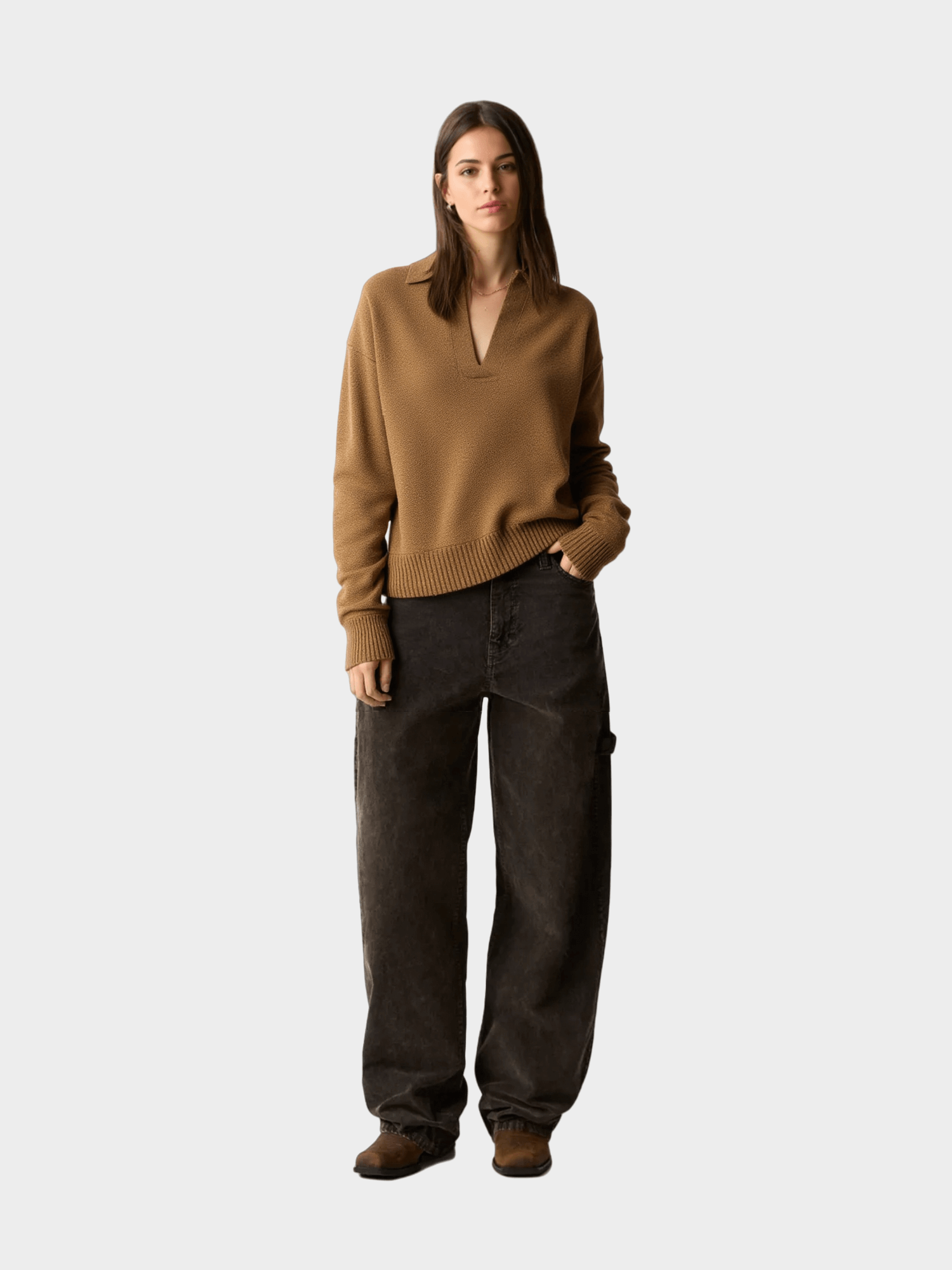 Brown Polo - Neck Knit Sweater