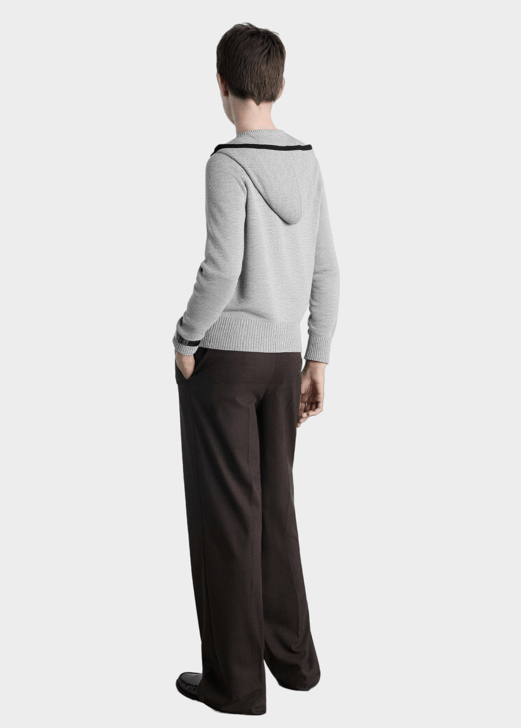 Grey Contrast - Trim Zip - Up Cardigan