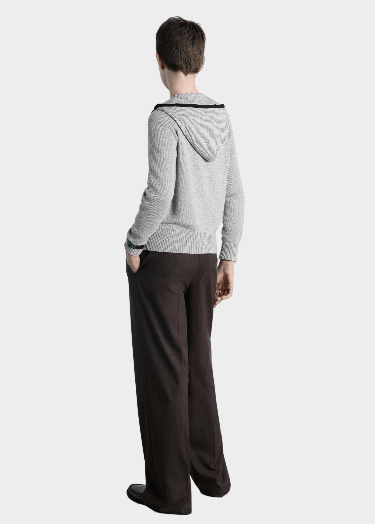 Grey Contrast - Trim Zip - Up Cardigan