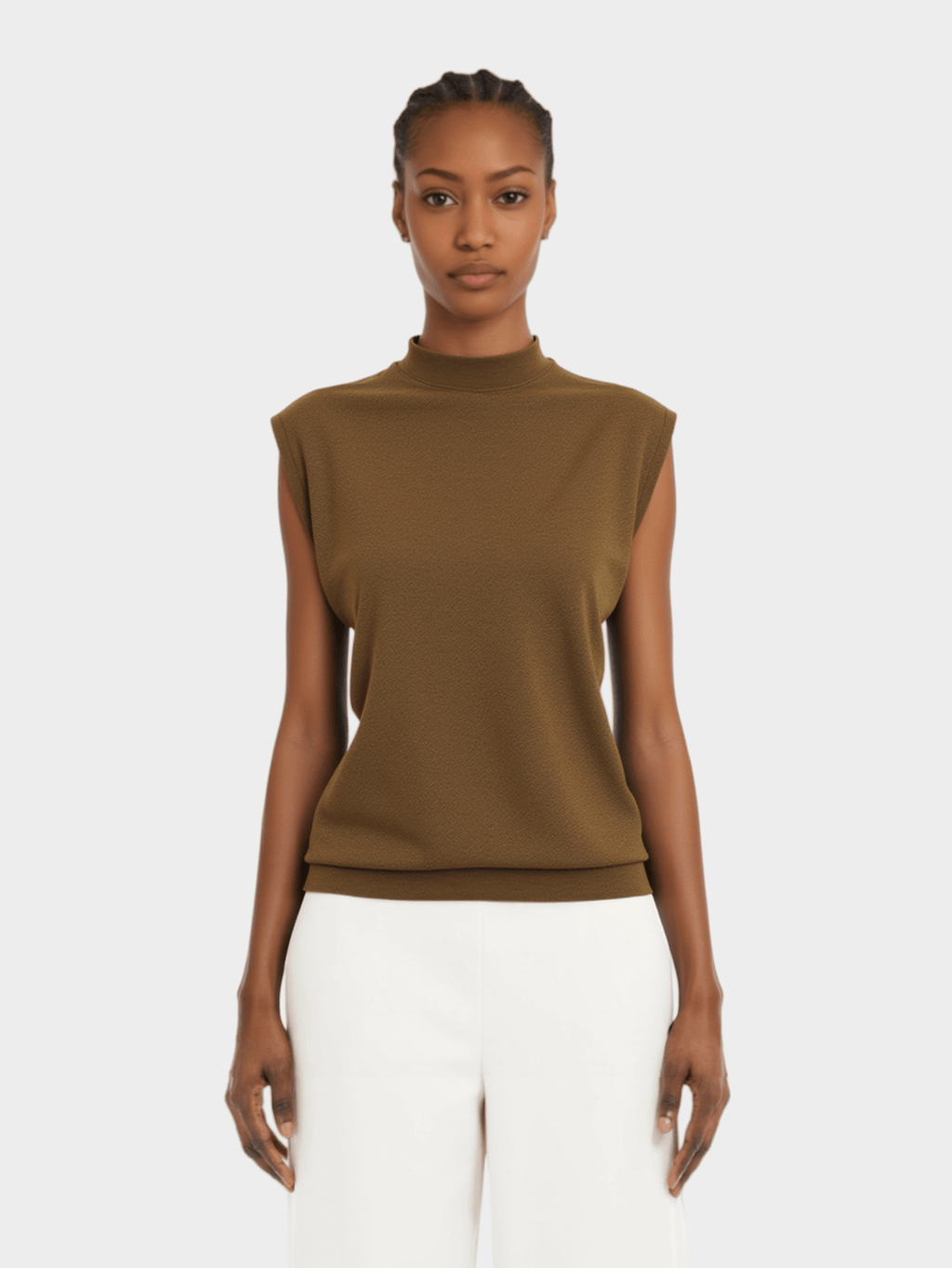 Brown Mock Neck Sleeveless Top