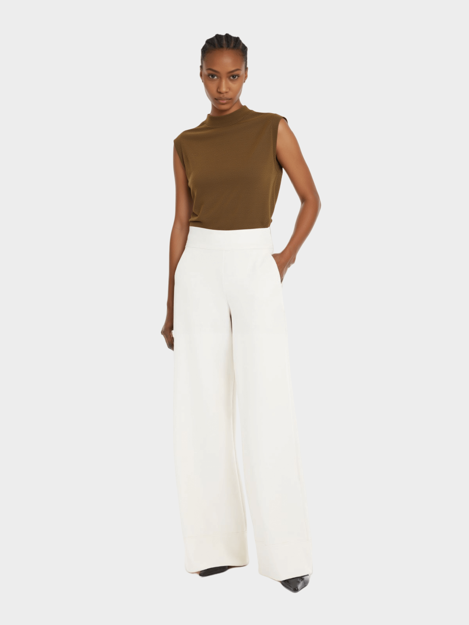 Brown Mock Neck Sleeveless Top