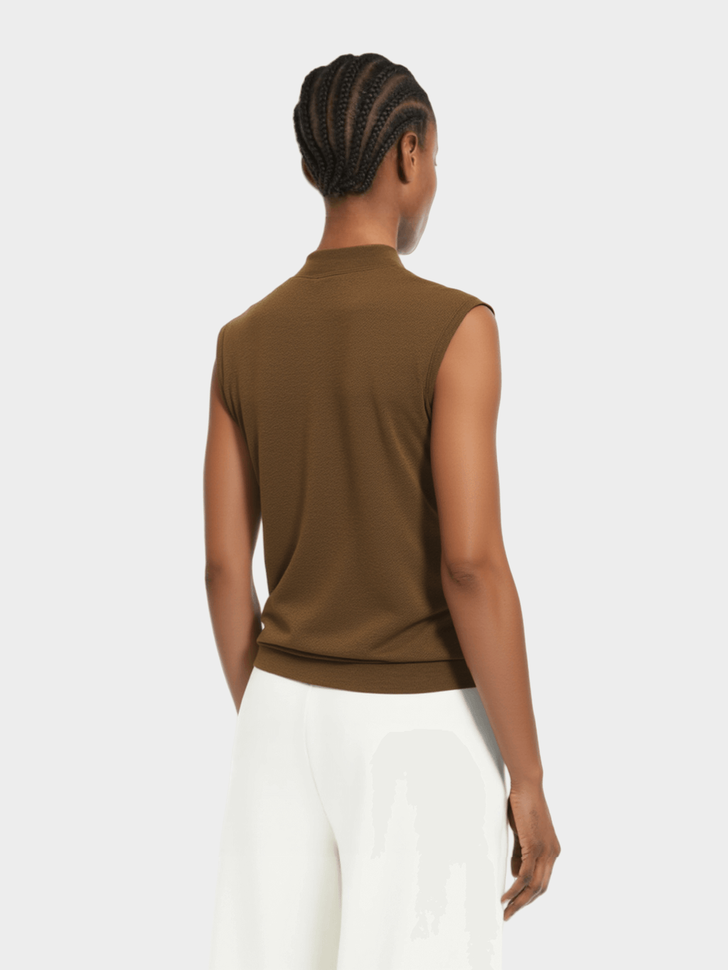Brown Mock Neck Sleeveless Top