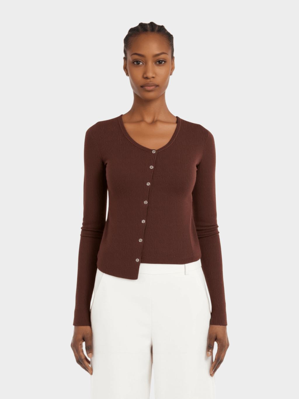 Brown Asymmetric Button - Up Cardigan