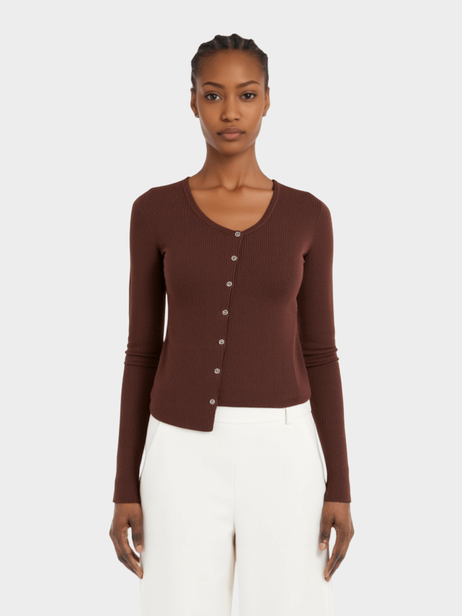 Brown Asymmetric Button - Up Cardigan