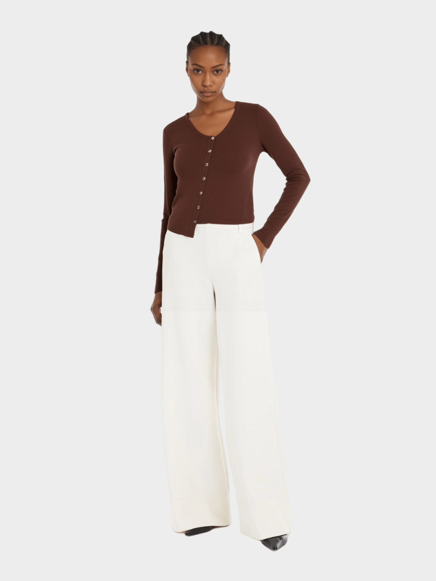 Brown Asymmetric Button - Up Cardigan