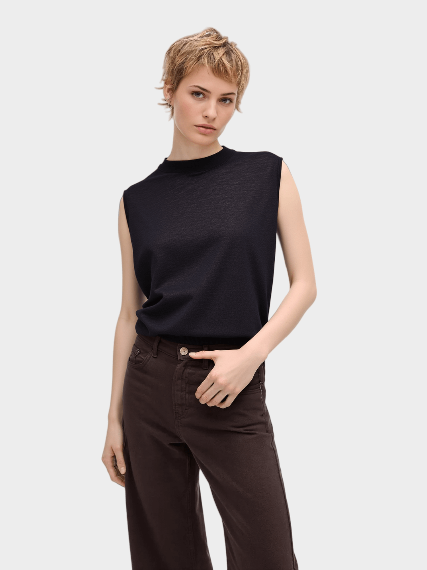 Black Mock Neck Sleeveless Top