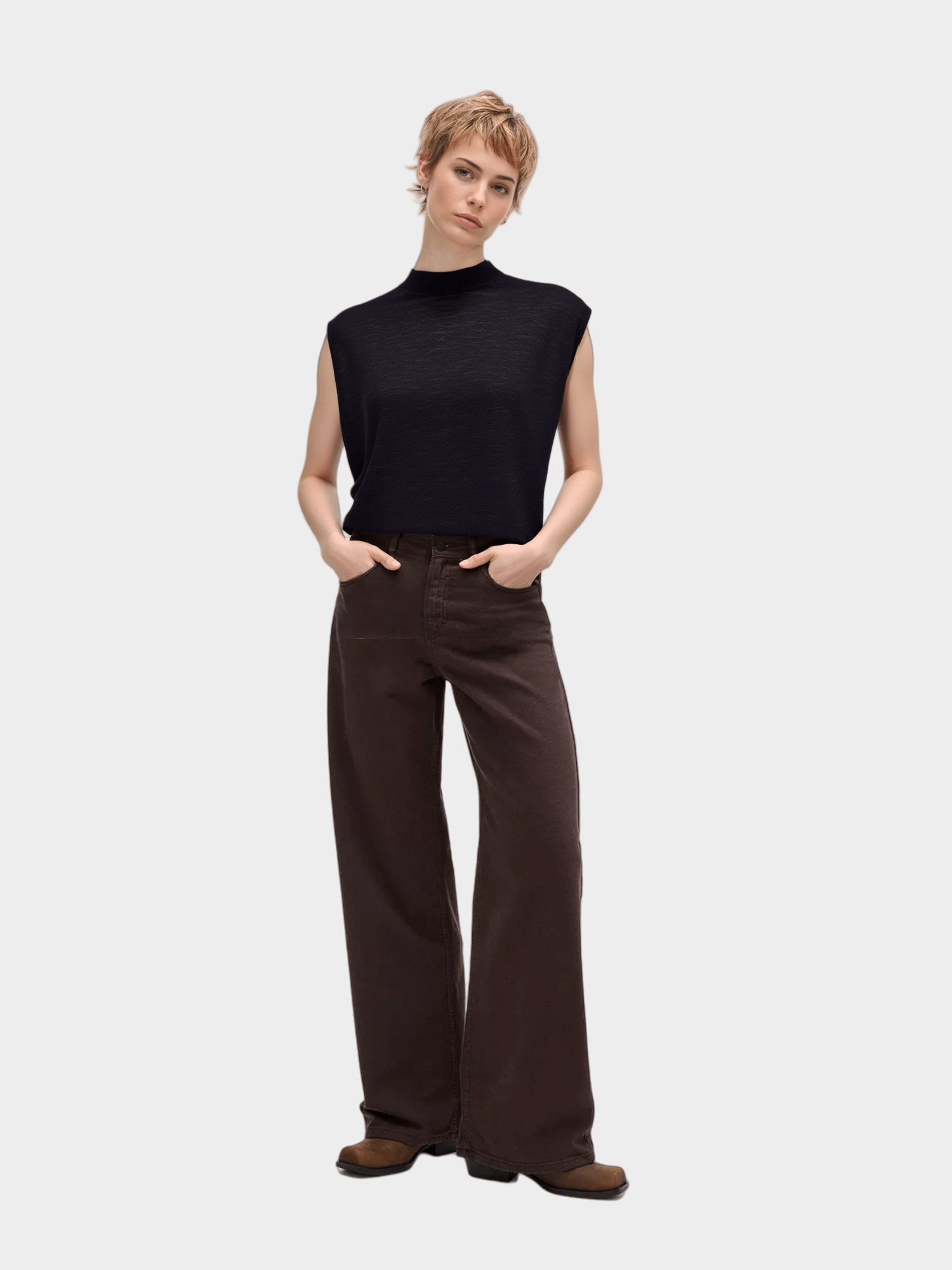 Black Mock Neck Sleeveless Top