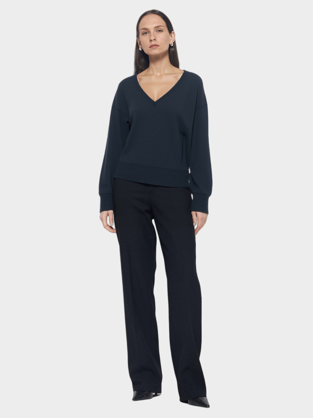 Navy Blue V - Neck Oversized Sweater