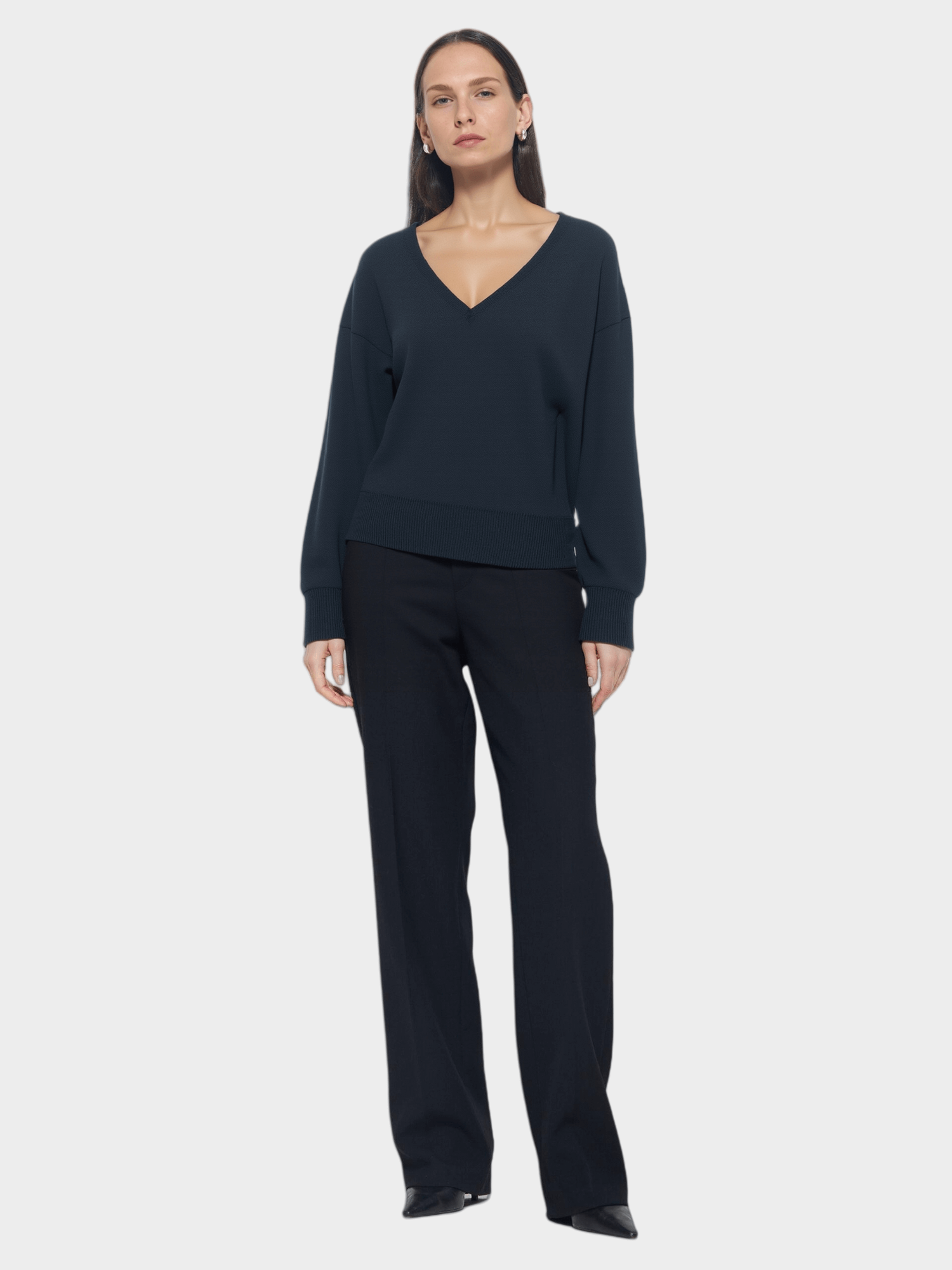 Navy Blue V - Neck Oversized Sweater