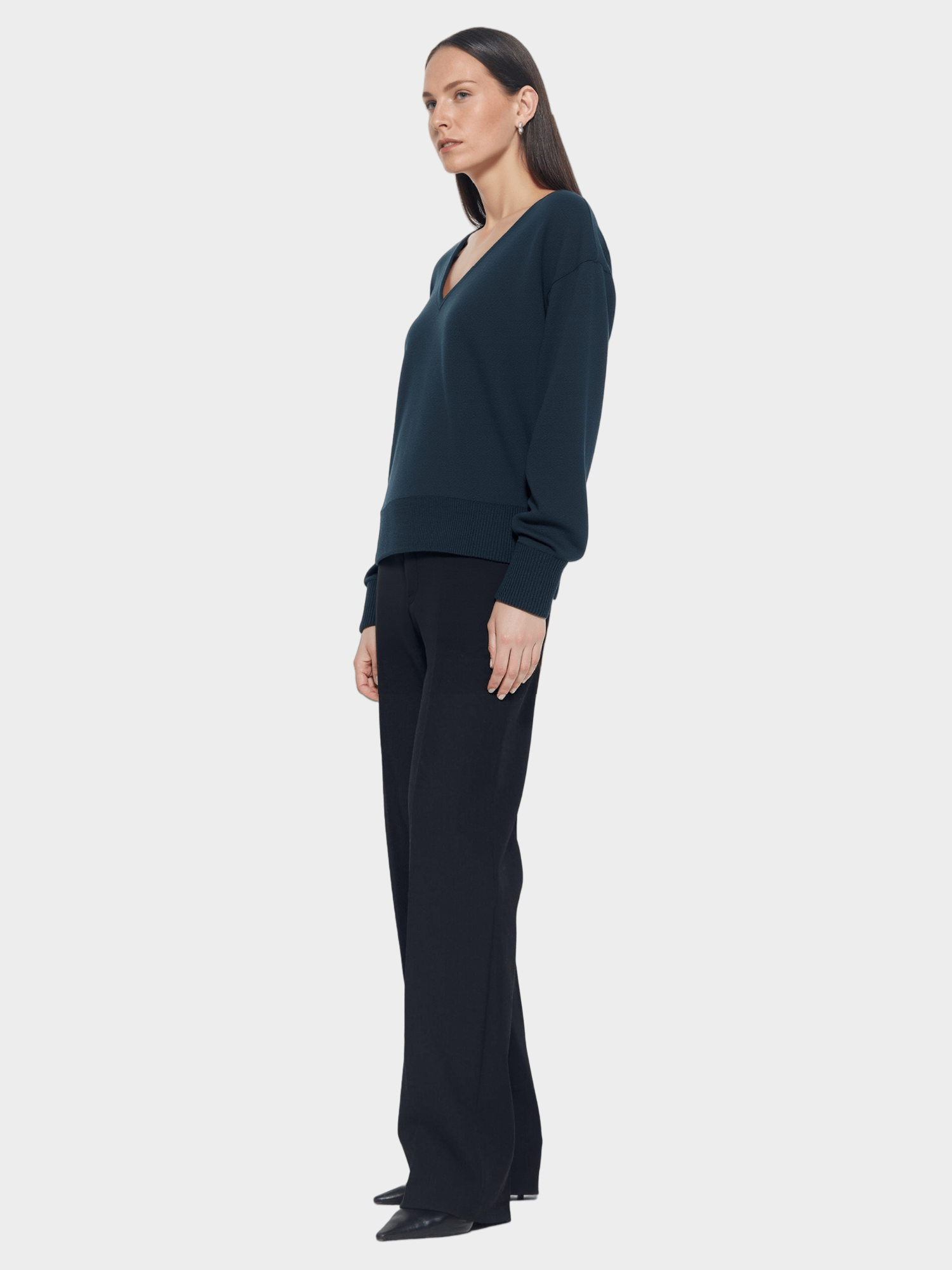 Navy Blue V - Neck Oversized Sweater