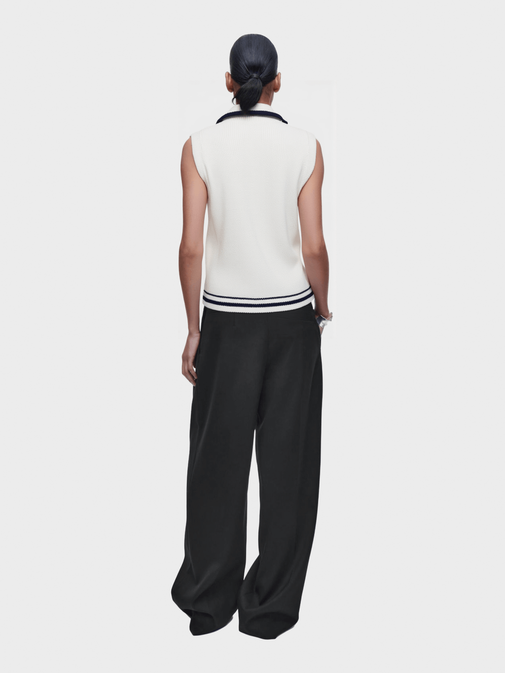 White Contrast - Trim Zip - Up Vest