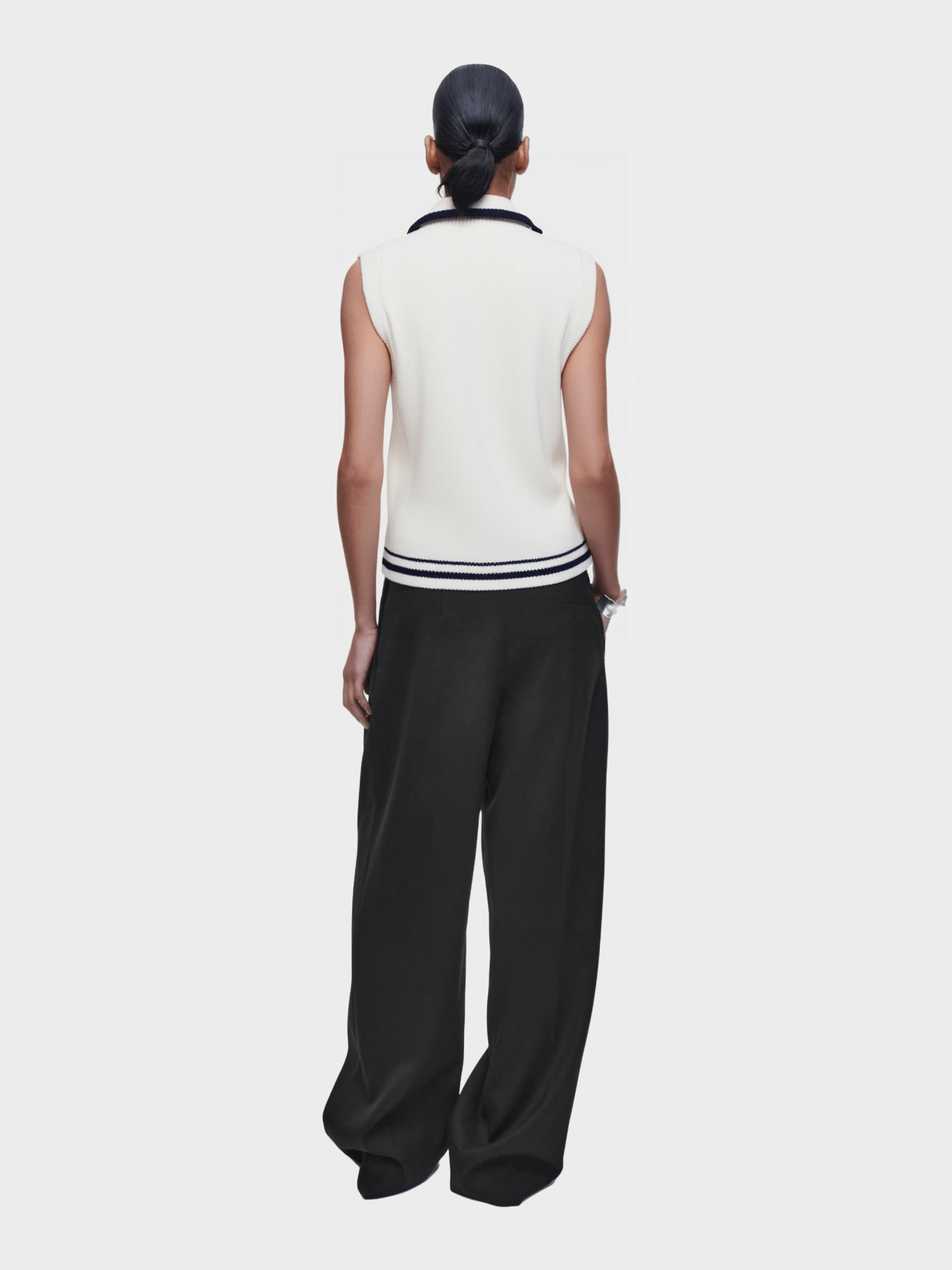 White Contrast - Trim Zip - Up Vest