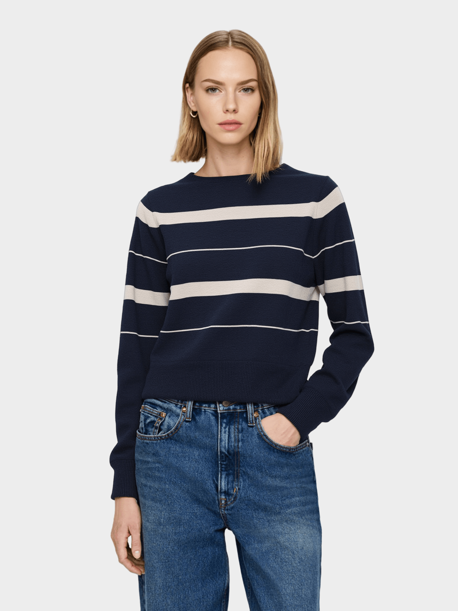 Navy Blue and White Striped Sweater