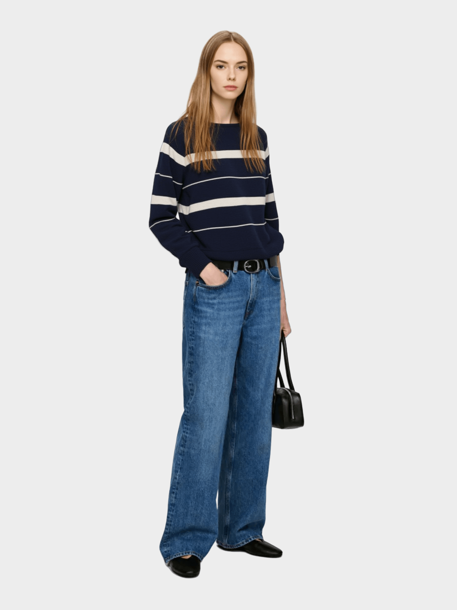 Navy Blue and White Striped Sweater