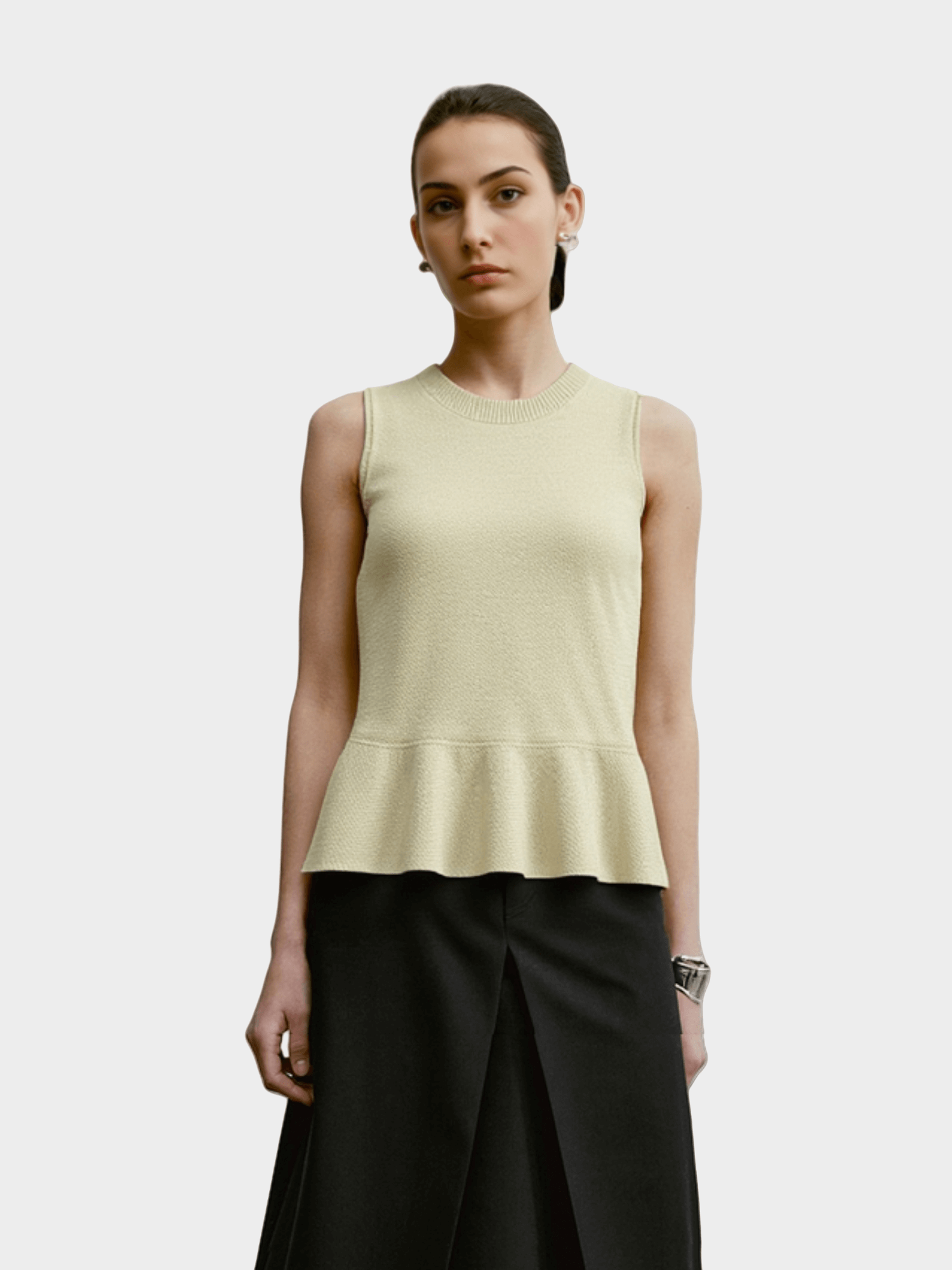 Beige Peplum - Hem Knit Vest