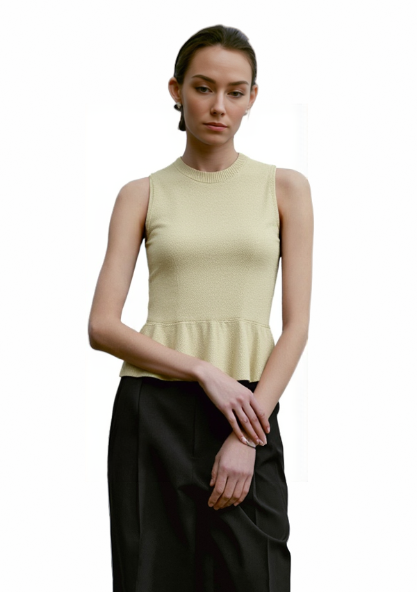 Beige Peplum - Hem Knit Vest