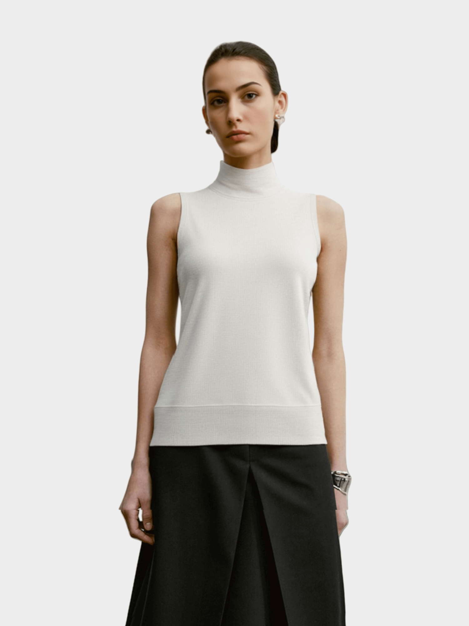 White Mock Neck Sleeveless Knit Top