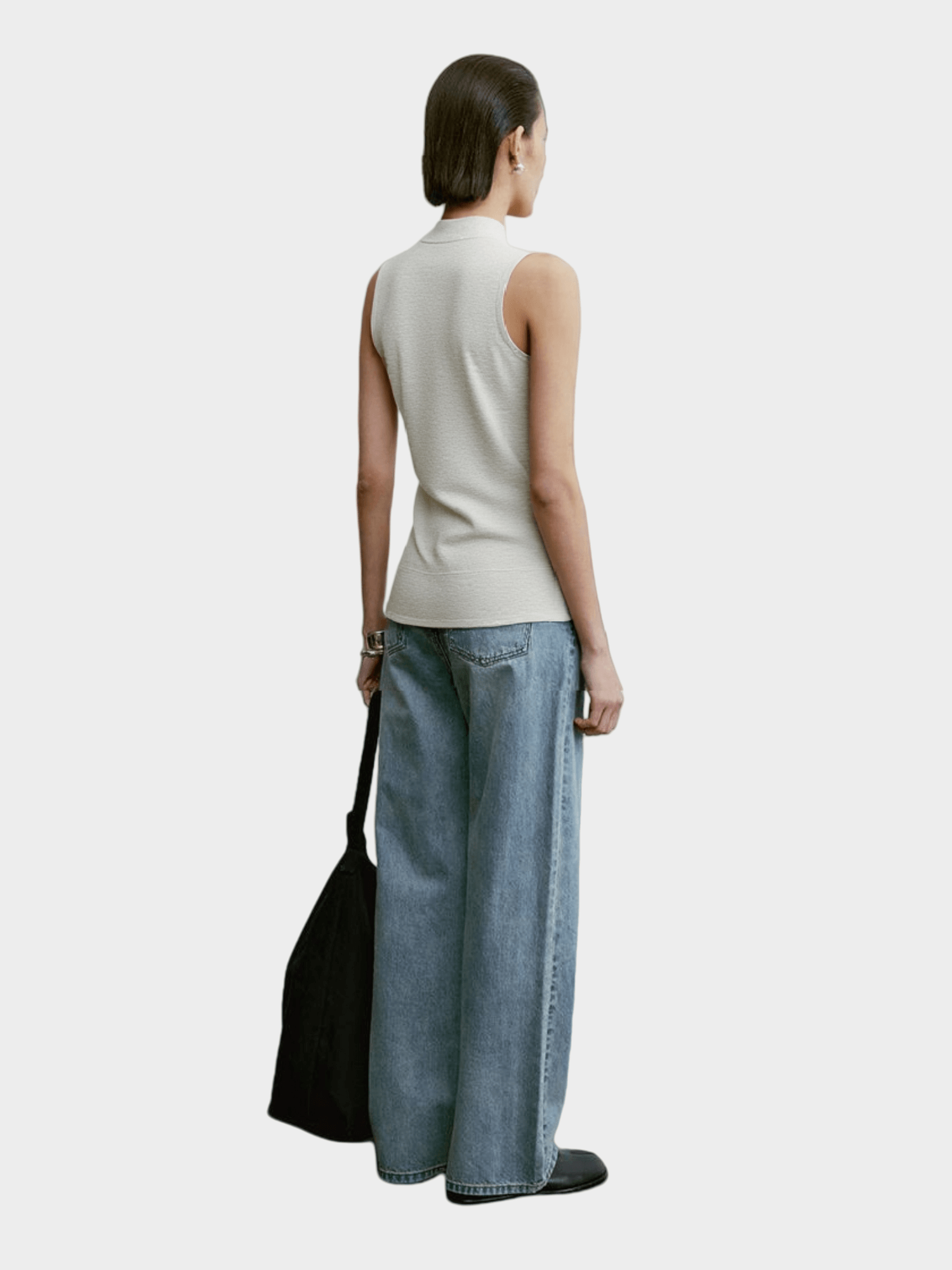 White Mock Neck Sleeveless Knit Top