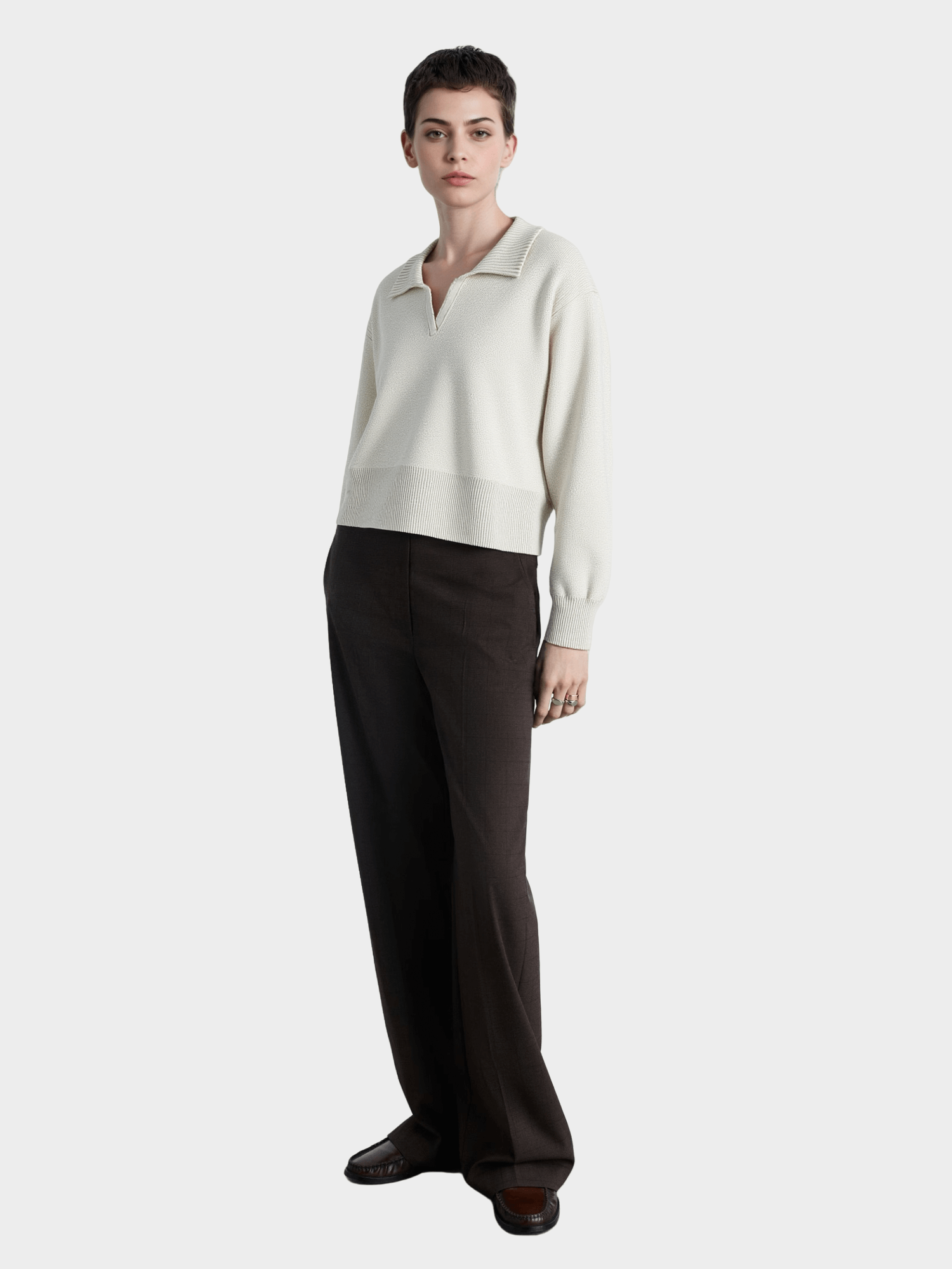 Light Grey Polo - Neck Knit Sweater