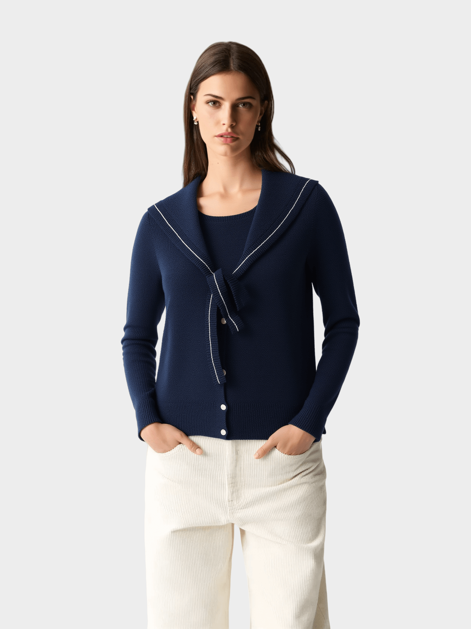 Navy Blue Sailor - Collar Knit Cardigan