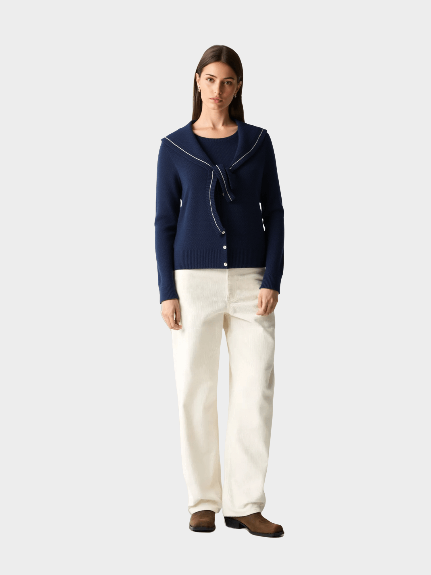 Navy Blue Sailor - Collar Knit Cardigan