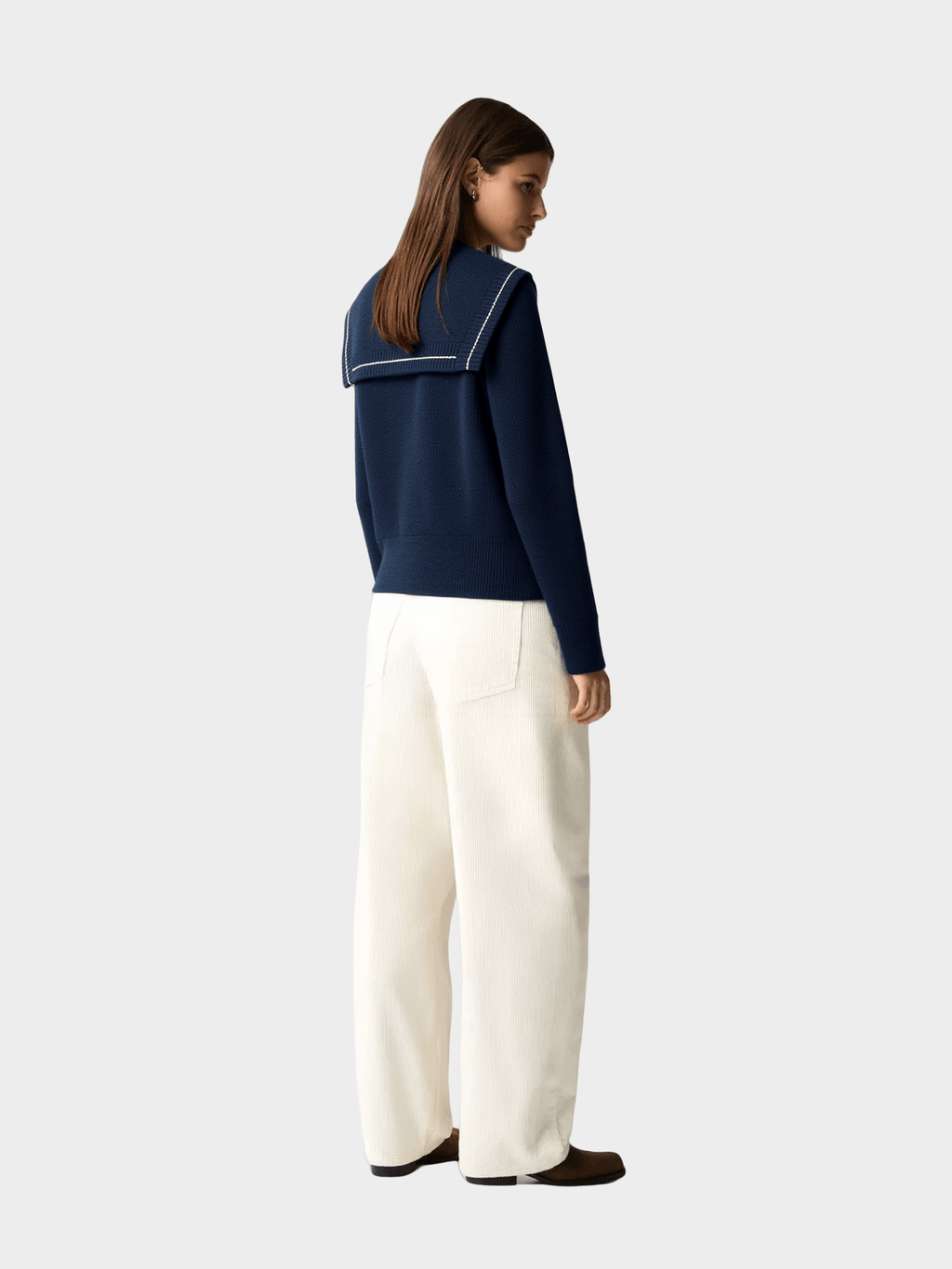 Navy Blue Sailor - Collar Knit Cardigan