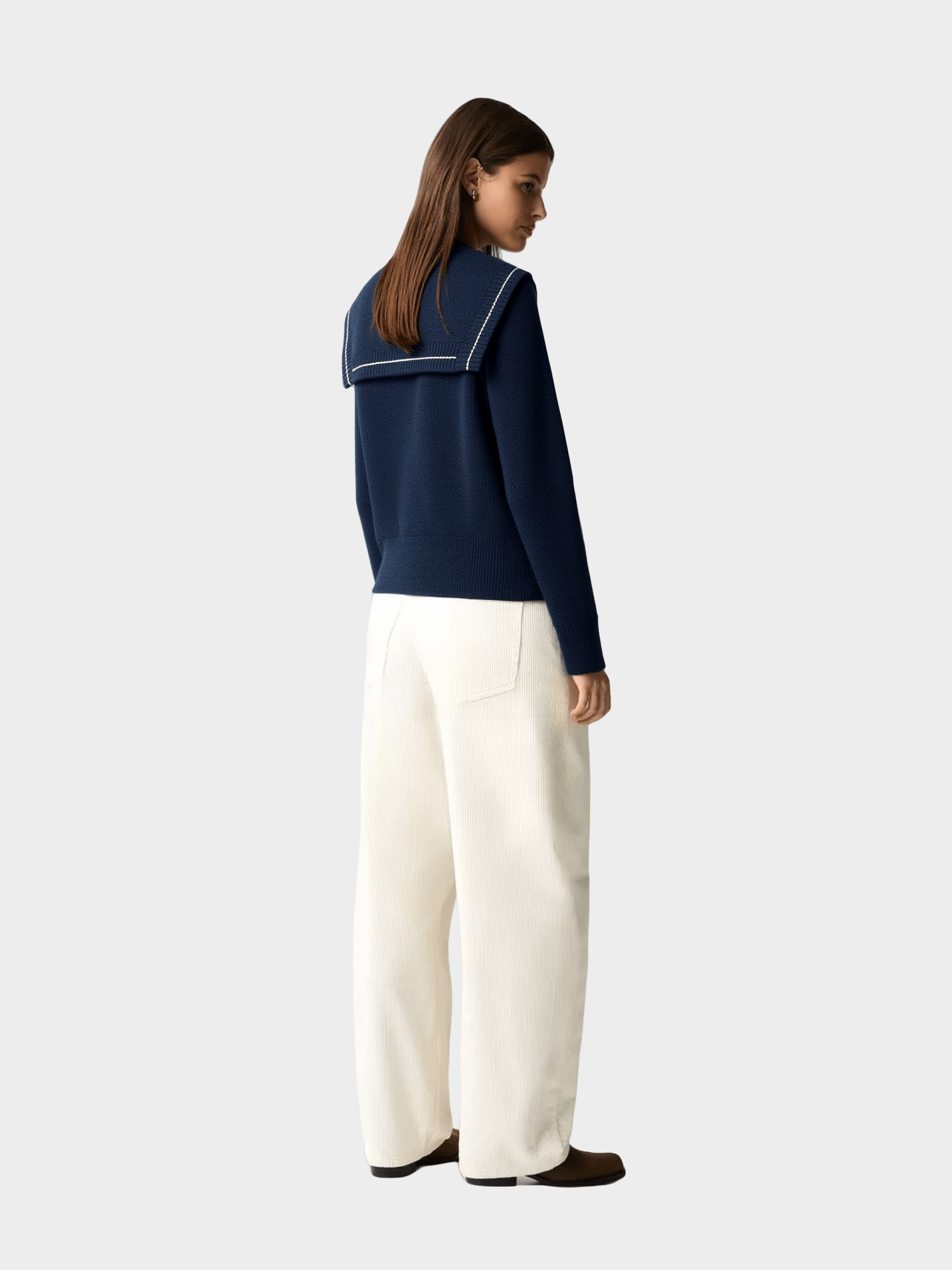 Navy Blue Sailor - Collar Knit Cardigan